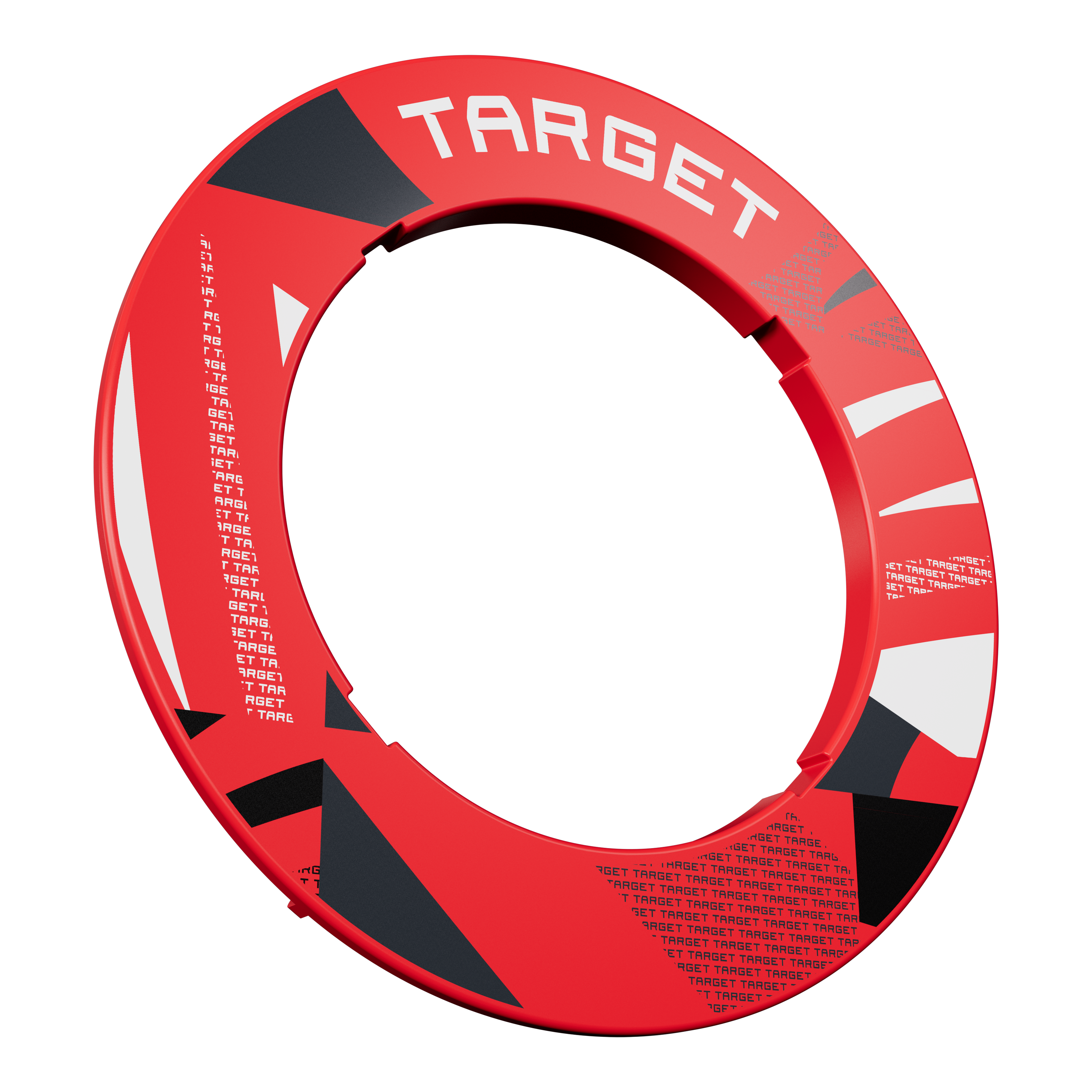 Target Notched Patterned Dartboard Surround Eine rote Dartboard-Umrandung mit Muster ist frontal abgebildet. Die Umrandung wirkt kontrastreich.