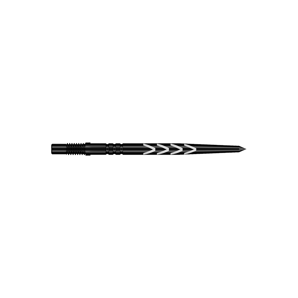 Shot Turbo Points Dart Tips Michael Smith - Black Zu sehen sind zwei schwarze Dartspitzen, jeweils mit schmalem Aufsatz. Das Produkt ist für den Austausch geeignet.