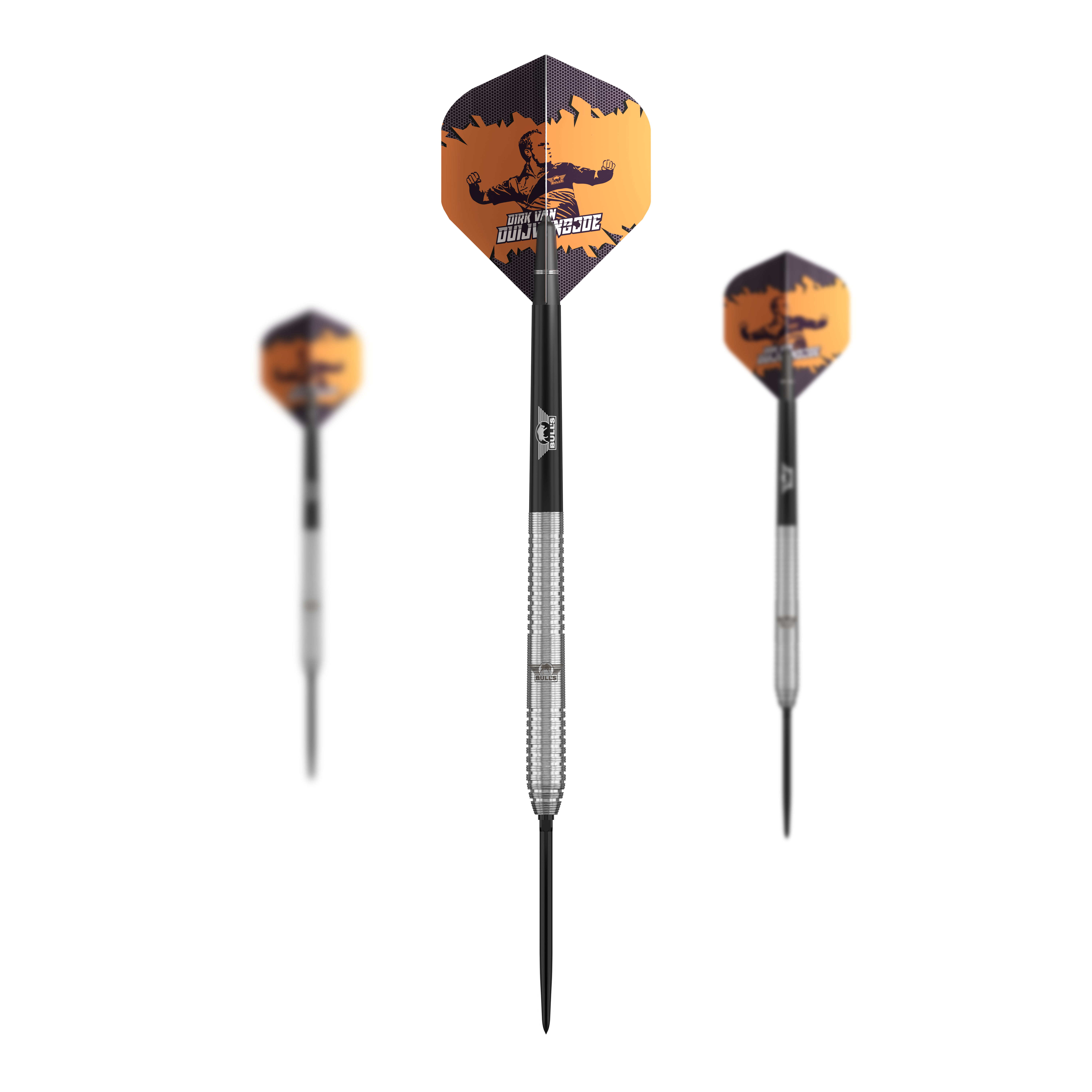 Bulls NL Dirk Van Duijvenbode Original Convertible Point Steeldarts Zu sehen ist das Set Bulls NL Dirk Van Duijvenbode Original Convertible Point Steeldarts. Das Set enthält mehrere Pfeile.