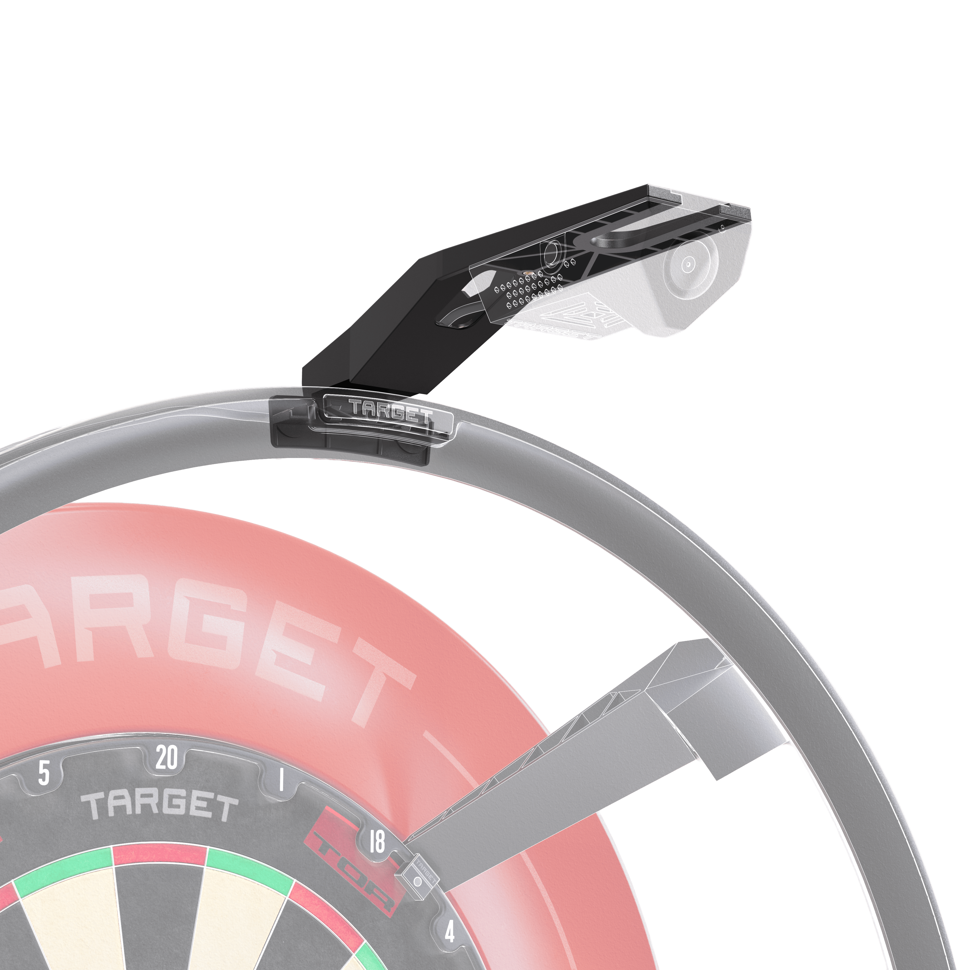 Target OMNI VIRT camera arm Gezeigt wird der Target OMNI VIRT Kamera Arm. Der Arm ist robust gebaut und speziell für Dartspieler entwickelt.