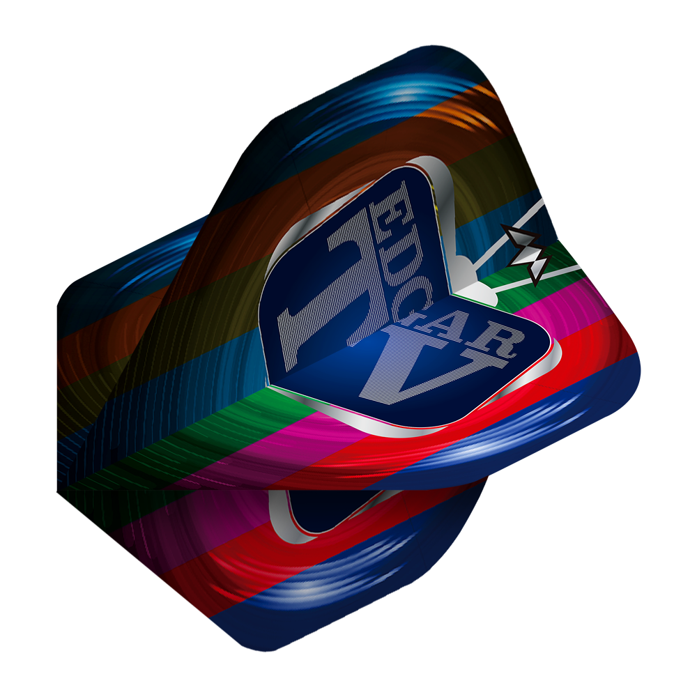 Mission Solo Matt Edgar No2 Standard Flights Das Bild zeigt die "Mission Solo Matt Edgar No2 Standard Flights" für Darts. Die Flights sind bunt gestaltet und tragen ein blaues Logo mit dem Schriftzug "EDGAR".