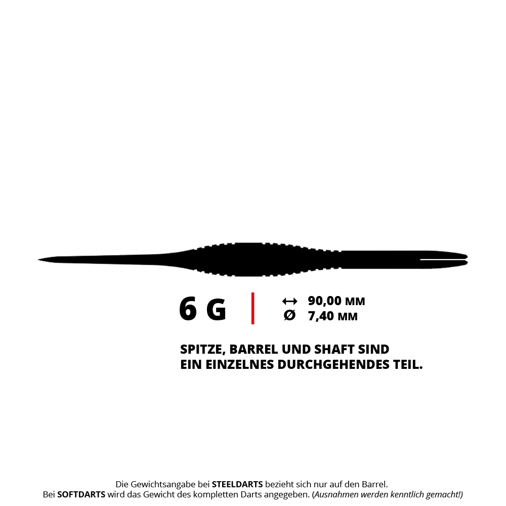 Das Bild zeigt die Caliburn TTD Complete Titanium T2 Black Steeldarts - 6g. Die Steeldarts sind in dunklem Design und wiegen 6 Gramm.