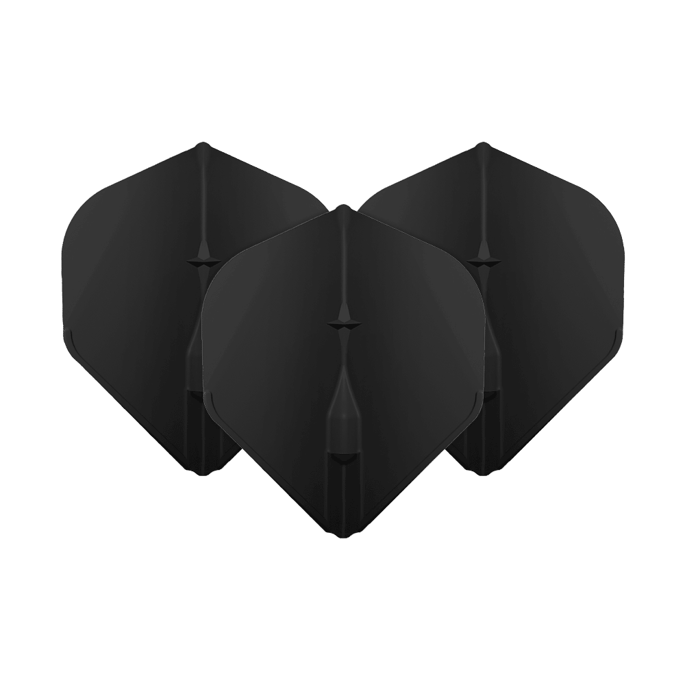 L-Style Champagne L1EZ Standard Flights Das Bild zeigt drei schwarze L-Style Champagne L1EZ Standard Flights. Diese Flights sind für Dartpfeile geeignet und haben eine klassische Standardform.