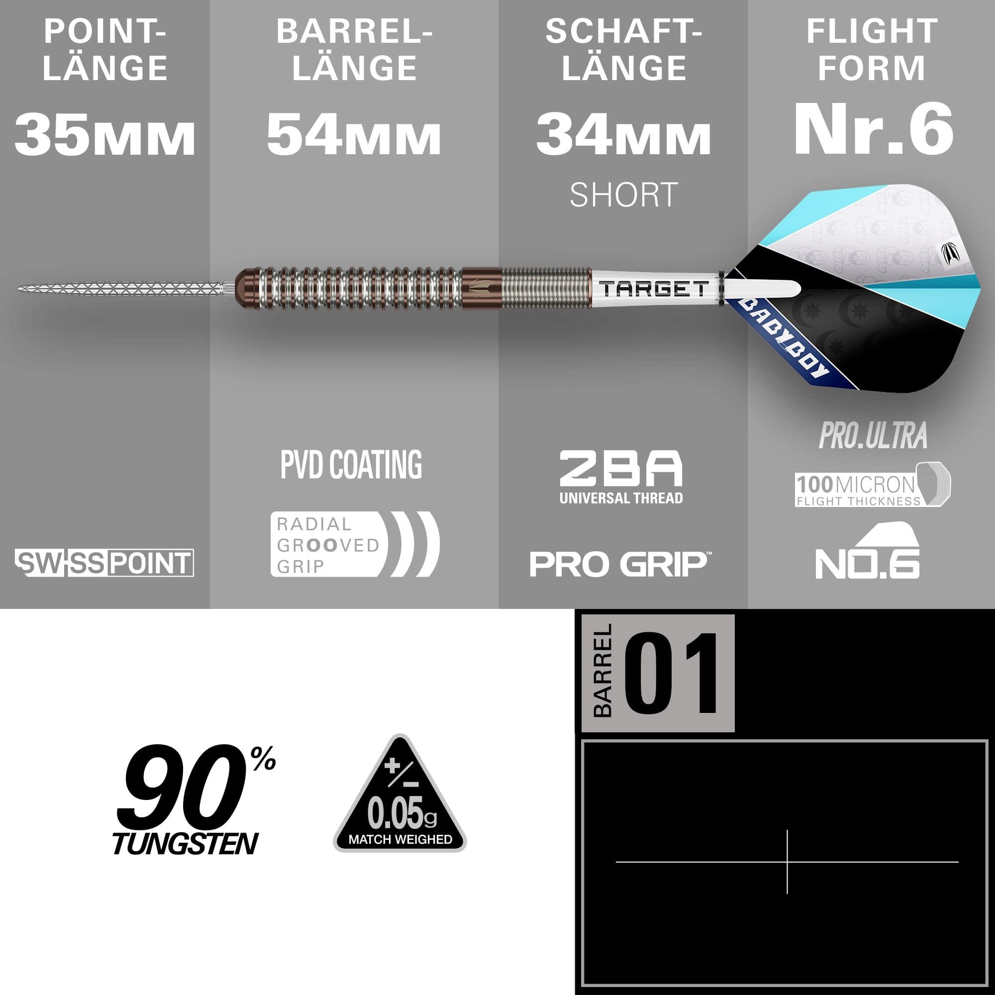 Target Adam Lipscombe Swiss Points Steeldarts - 25g Auf dem Bild sind Target Adam Lipscombe Swiss Points Steeldarts dargestellt. Diese Darts sind speziell für professionelle Anforderungen entwickelt.