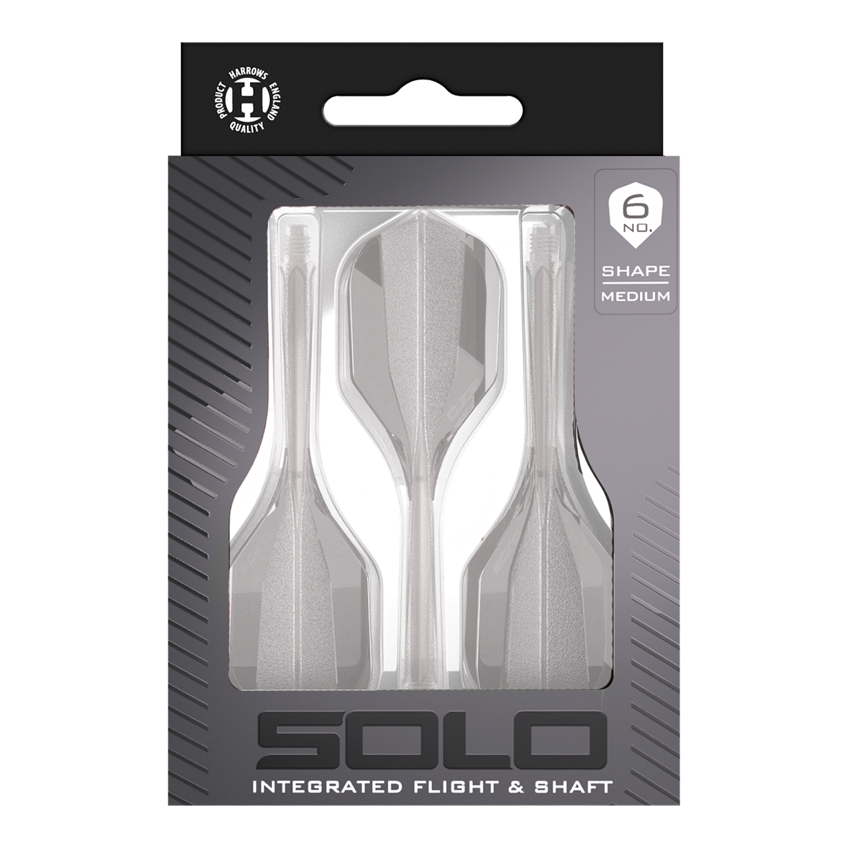 Harrows Solo No6 Flight Shaft System - Clear Harrows Solo No6 Flight-Shaft-System in transparenter Ausführung. Das Produkt ist deutlich und klar auf dem Bild zu erkennen.