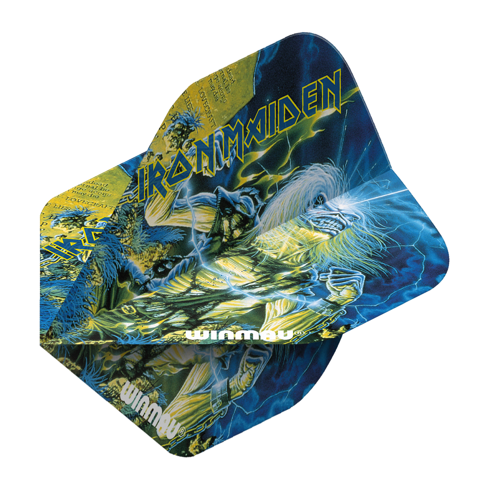 6905-240_Winmau_Iron_Maiden_Life_After_Death_Standard_Flights_2lpigiqCXAkPgm Das Bild zeigt die Winmau Iron Maiden Life After Death Standard Flights mit auffälligem Iron Maiden Coverdesign. Die Flights sind bunt gestaltet und tragen das Winmau-Logo.