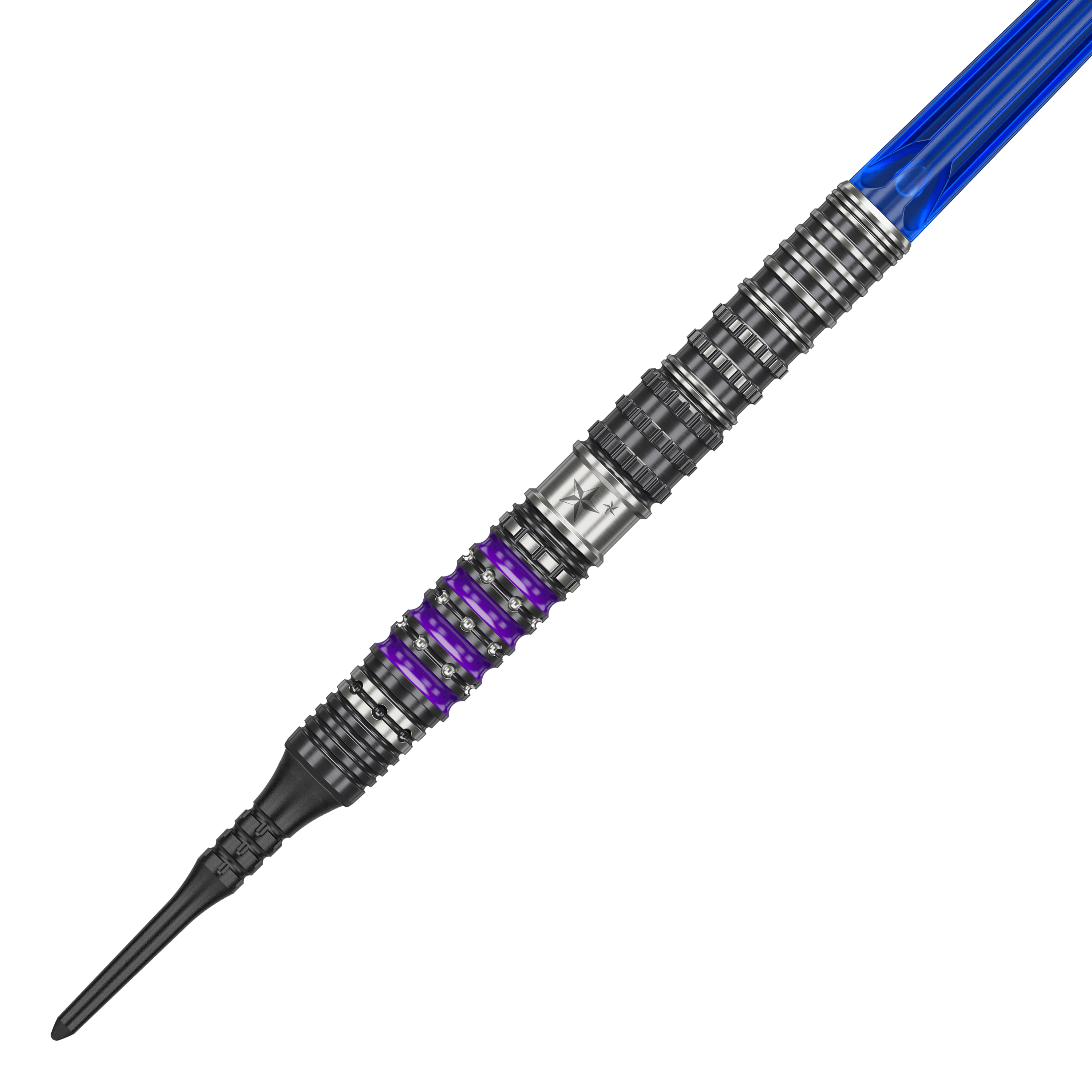 Target Japan Prime Series Sirius GEN4 Soft Darts - 21.5g Dies ist der Target Japan Prime Series Sirius GEN4 Softdart mit einem Gewicht von 21,5g. Der Dart hat ein futuristisches Design mit silbernen, schwarzen und lila Akzenten sowie einem blauen Schaft.