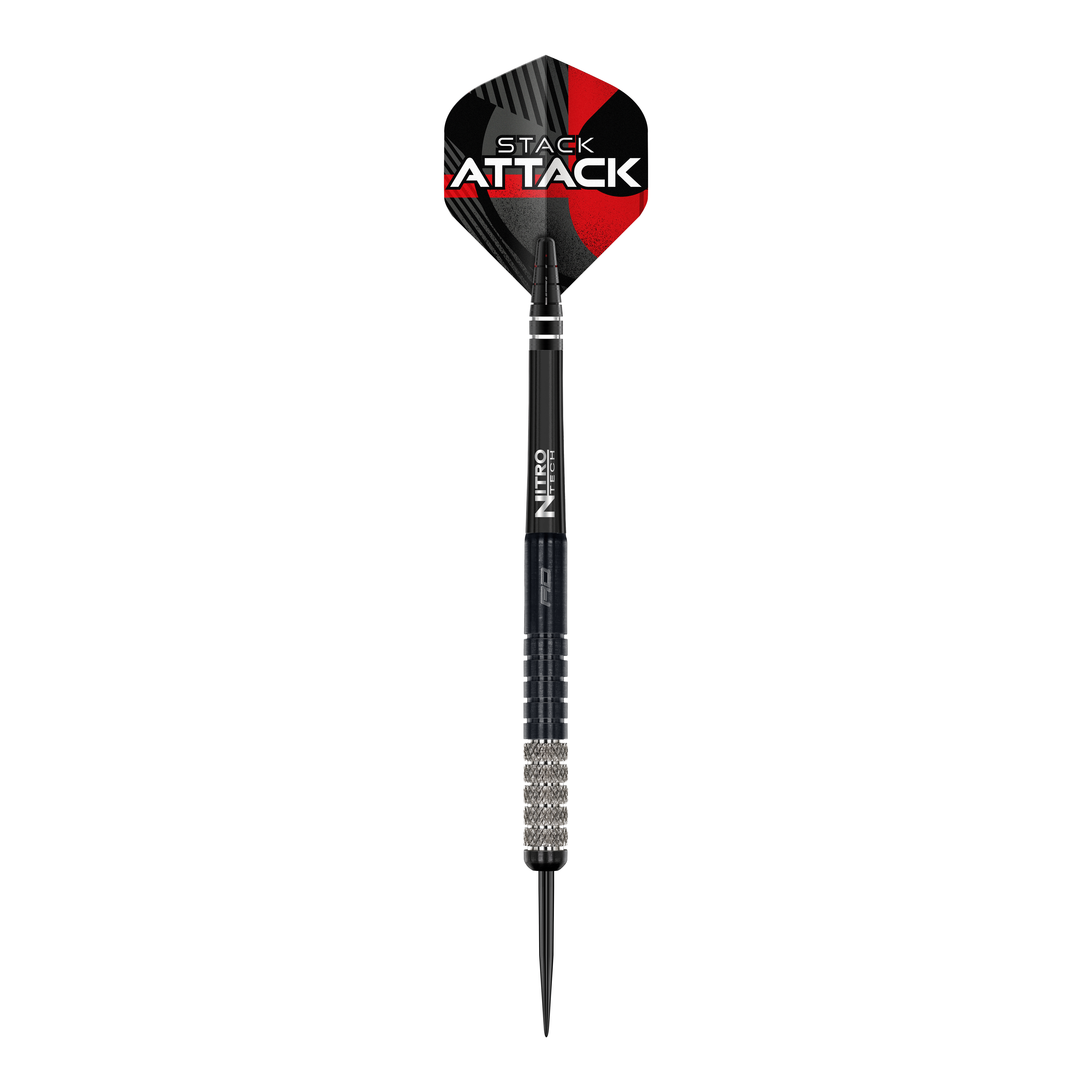 Dies ist das Produkt Red Dragon Rob Owen Stack Attack Steedarts - 22g. Zu sehen sind Steeldarts mit dem entsprechenden Markennamen.