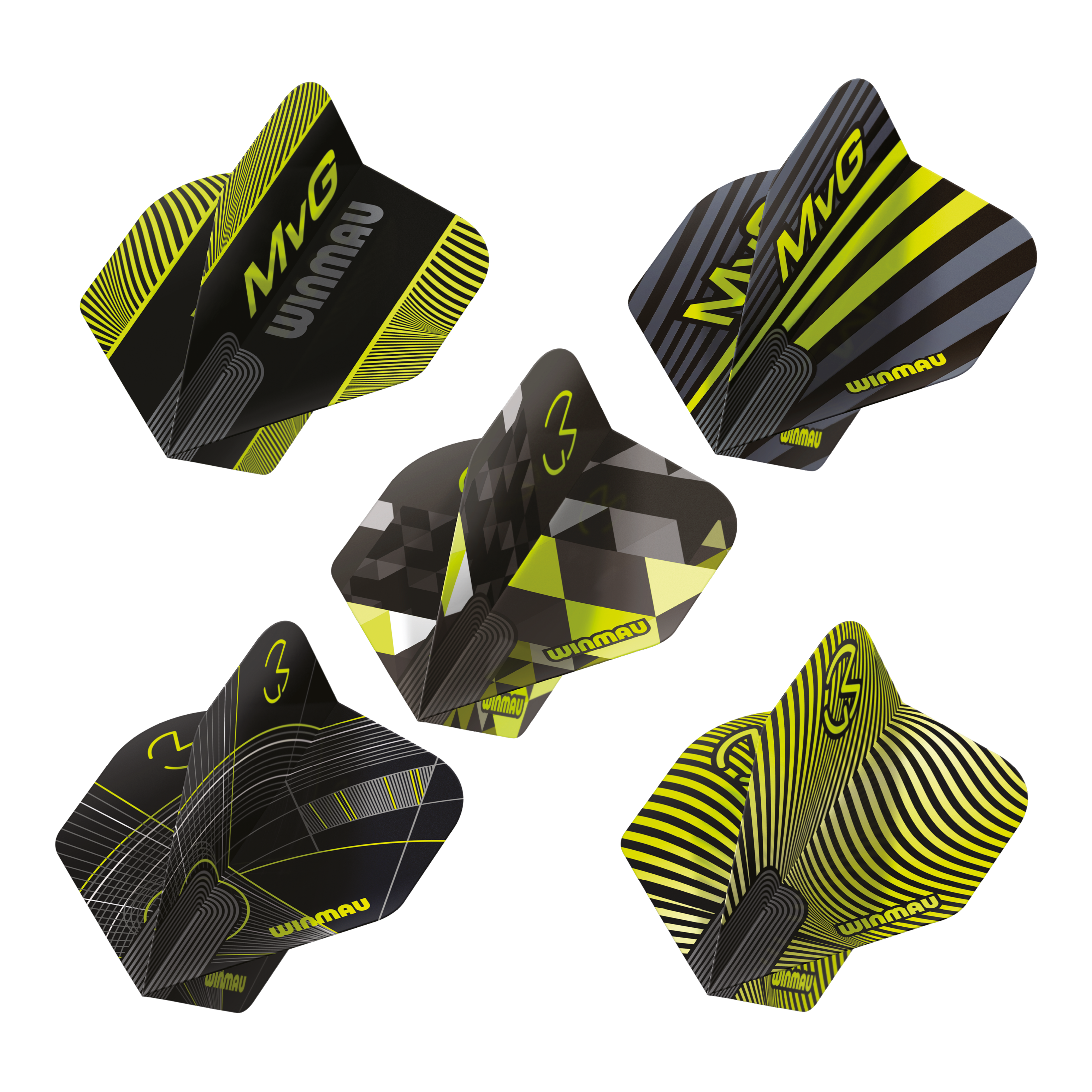 Winmau Michael Van Gerwen Prism No2 Standard Flight Collection Das Bild präsentiert die Winmau Michael Van Gerwen Prism No2 Standard Flight Collection. Es handelt sich um eine Auswahl an Dart Flights.