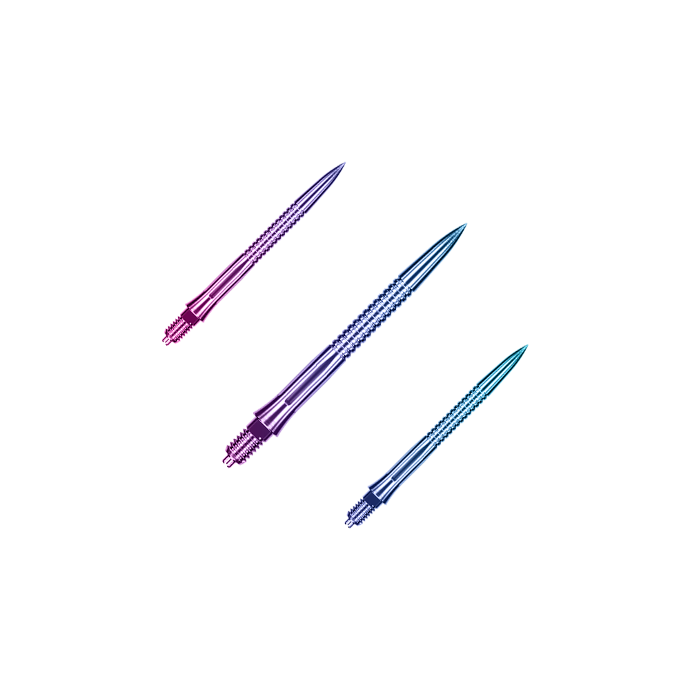 Caliburn EZ-EVO dart tips - Grooved - Rainbow Das Bild zeigt EVO205 Caliburn EZ-EVO Dartspitzen Grooved Rainbow 28mm als Set. Es handelt sich um mehrfarbige Dartspitzen mit Rillenstruktur.