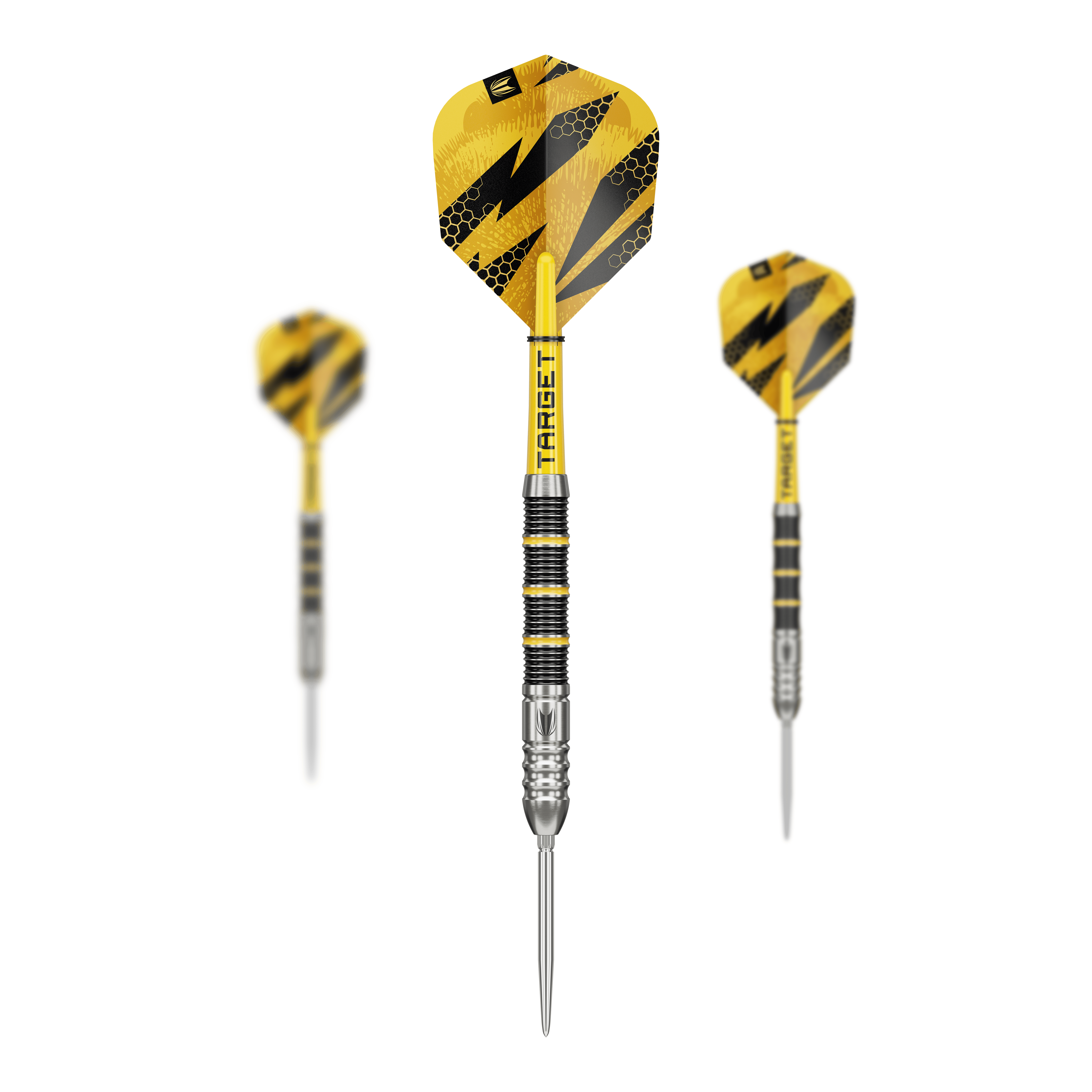 Hier sind die Target Buzz 02 Swiss Points Steeldarts zu sehen. Das Produkt zeichnet sich durch hochwertige Verarbeitung aus.