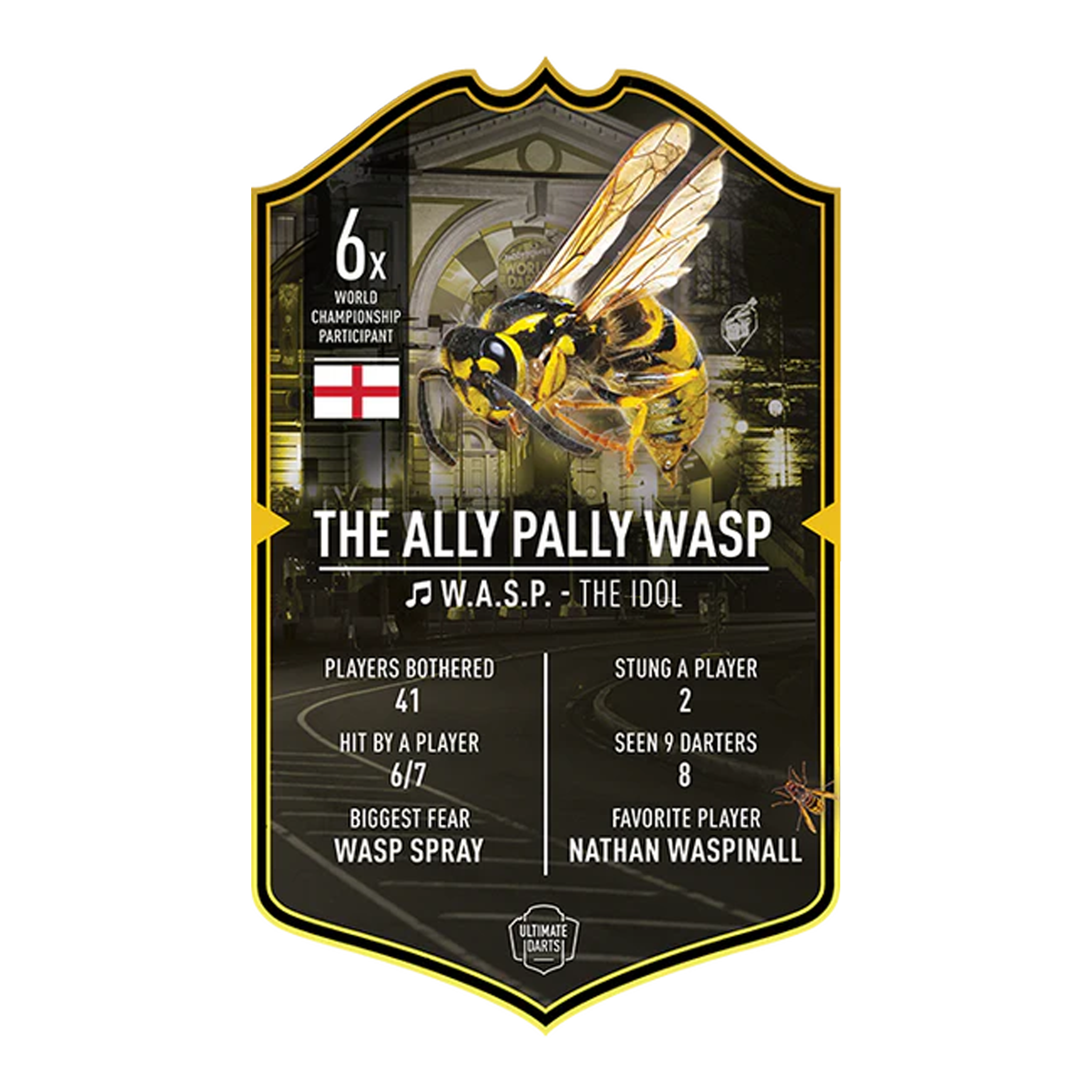 Ultimate Darts Card - The Ally Pally Wasp. Diese Karte präsentiert das Motiv The Ally Pally Wasp aus der Ultimate Darts Card Serie.