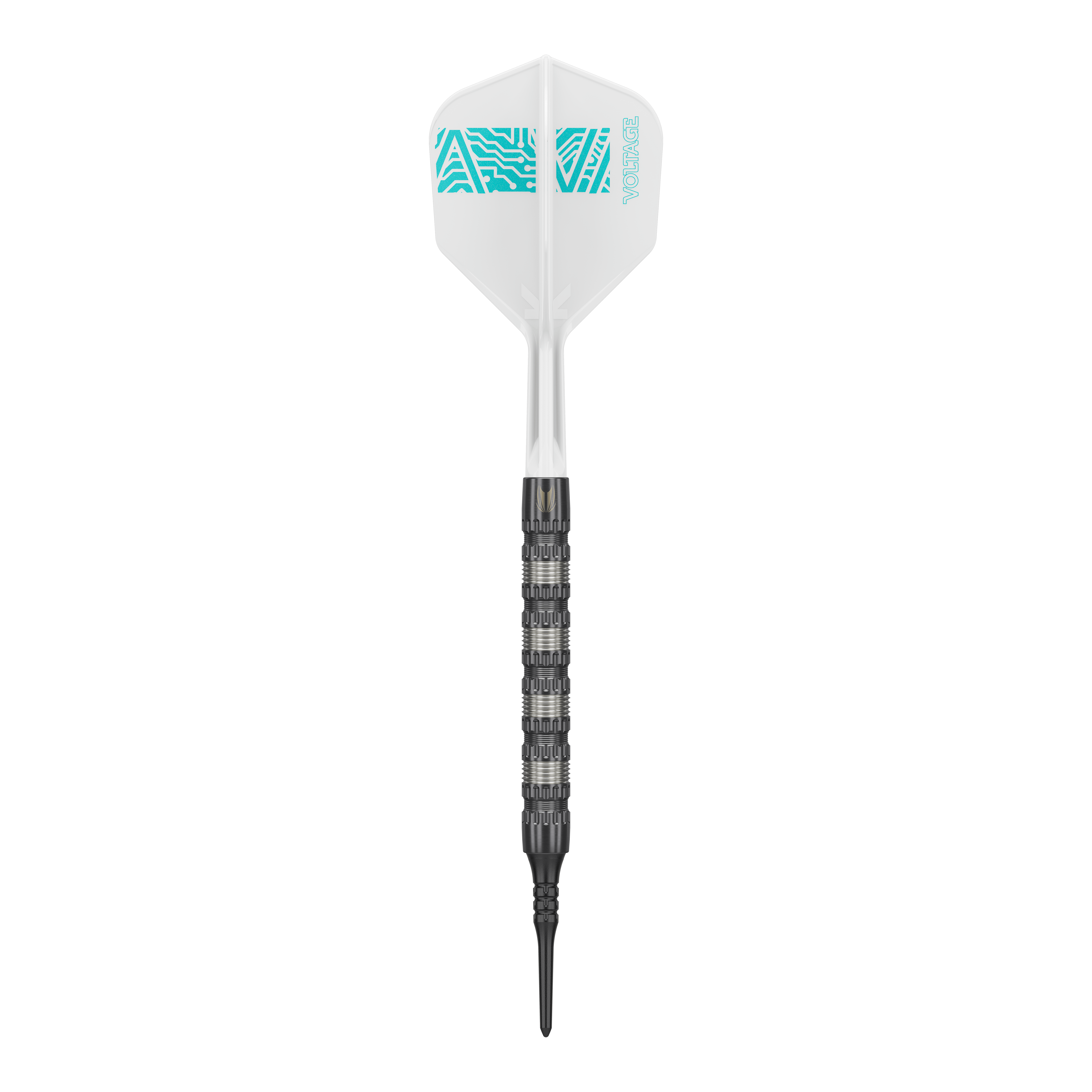 Target Rob Cross 95K Swiss Point Soft Darts - 18g Der Target Rob Cross 95K Swiss Point Softdart wiegt 18 Gramm und hat ein auffälliges, strukturiertes Barrel. Die Flight ist weiß mit türkisfarbenem Muster und der Aufschrift "VOLTAGE".
