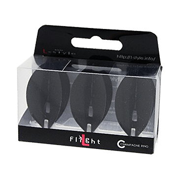 L-Style Champagne L2PRO Teardrop Flights - Black Das Bild zeigt eine Packung mit L-Style Champagne L2PRO Teardrop Flights in Schwarz. Die Verpackung enthält drei schwarze Dartflights, die sichtbar durch das Klarsichtfenster sind.