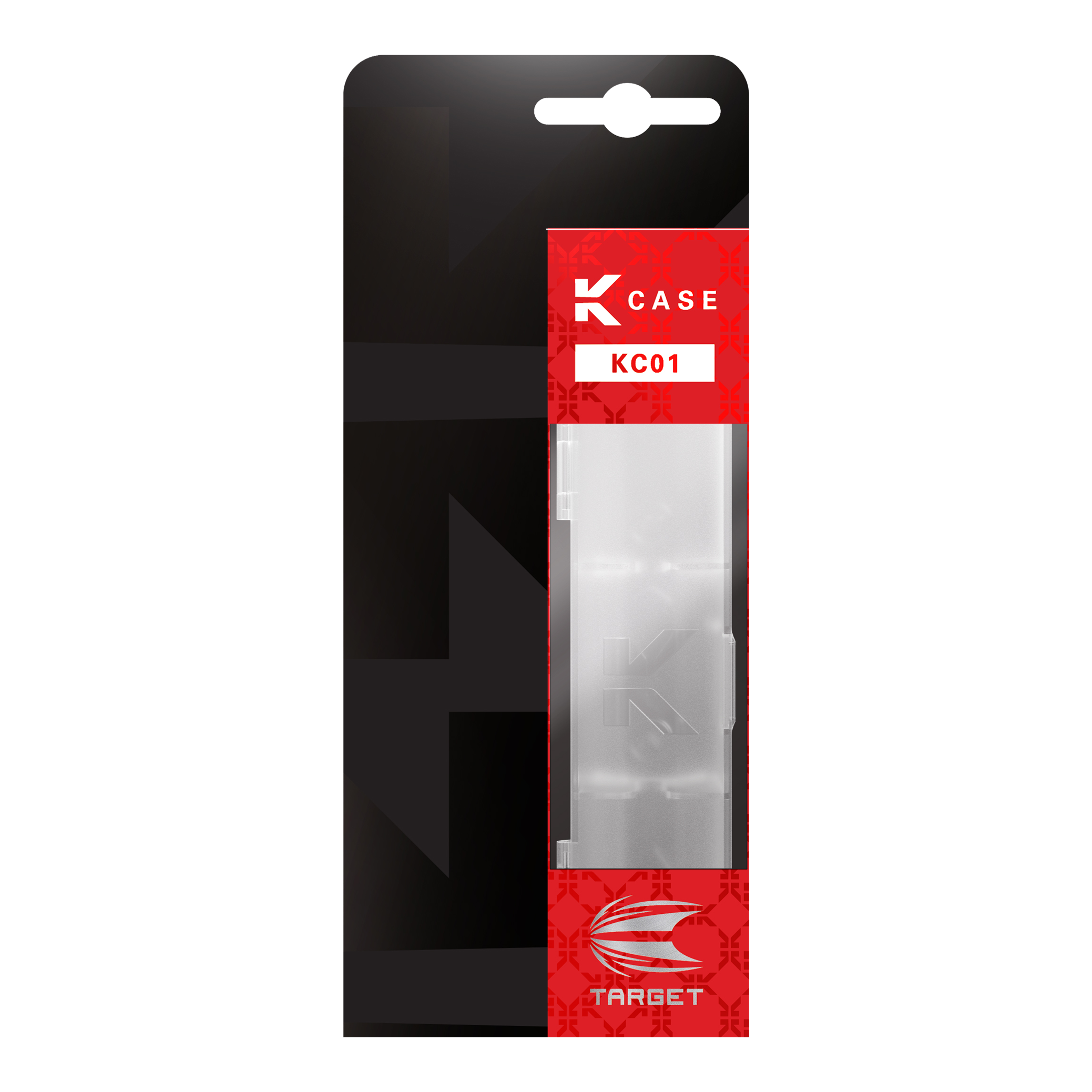 Target K-Flex K-Case Flight Box Die Abbildung zeigt das Produkt „Target K-Flex K-Case Flightbox“ in seiner Verpackung. Die Verpackung ist schwarz und rot mit einem transparenten Sichtfenster, durch das das Produkt zu sehen ist.