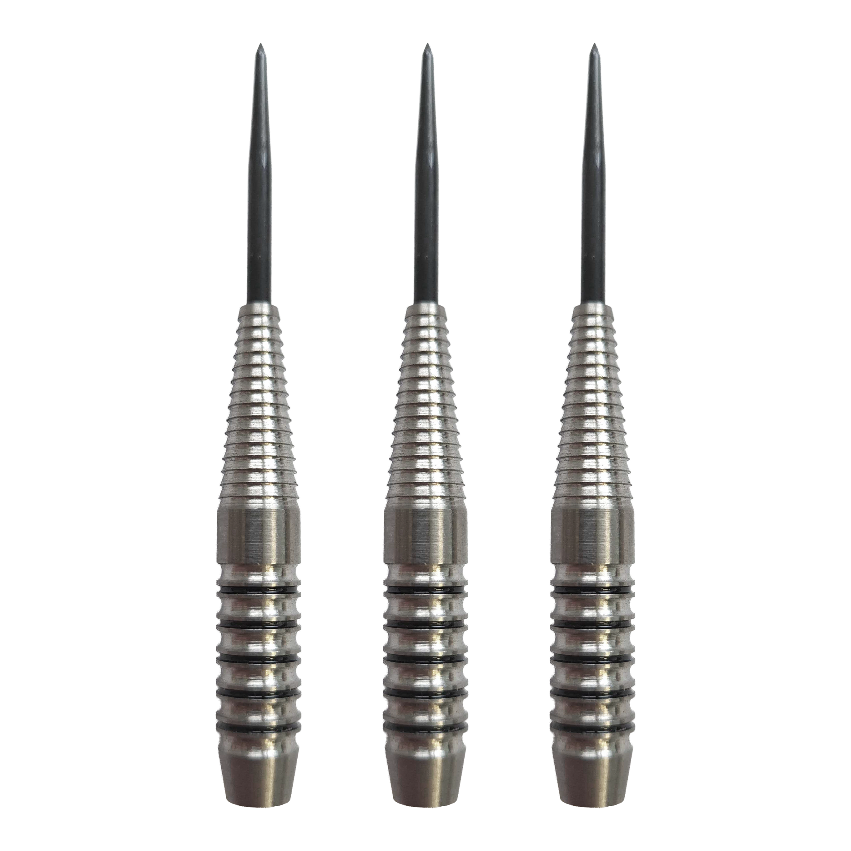 McDart Black Ring Shark steel dart barrels - 24g Abgebildet ist das Produkt McDart Black Ring Shark Steeldart-Barrels - 24g. Das Bild zeigt Dart-Barrels mit schwarzem Ringmuster.