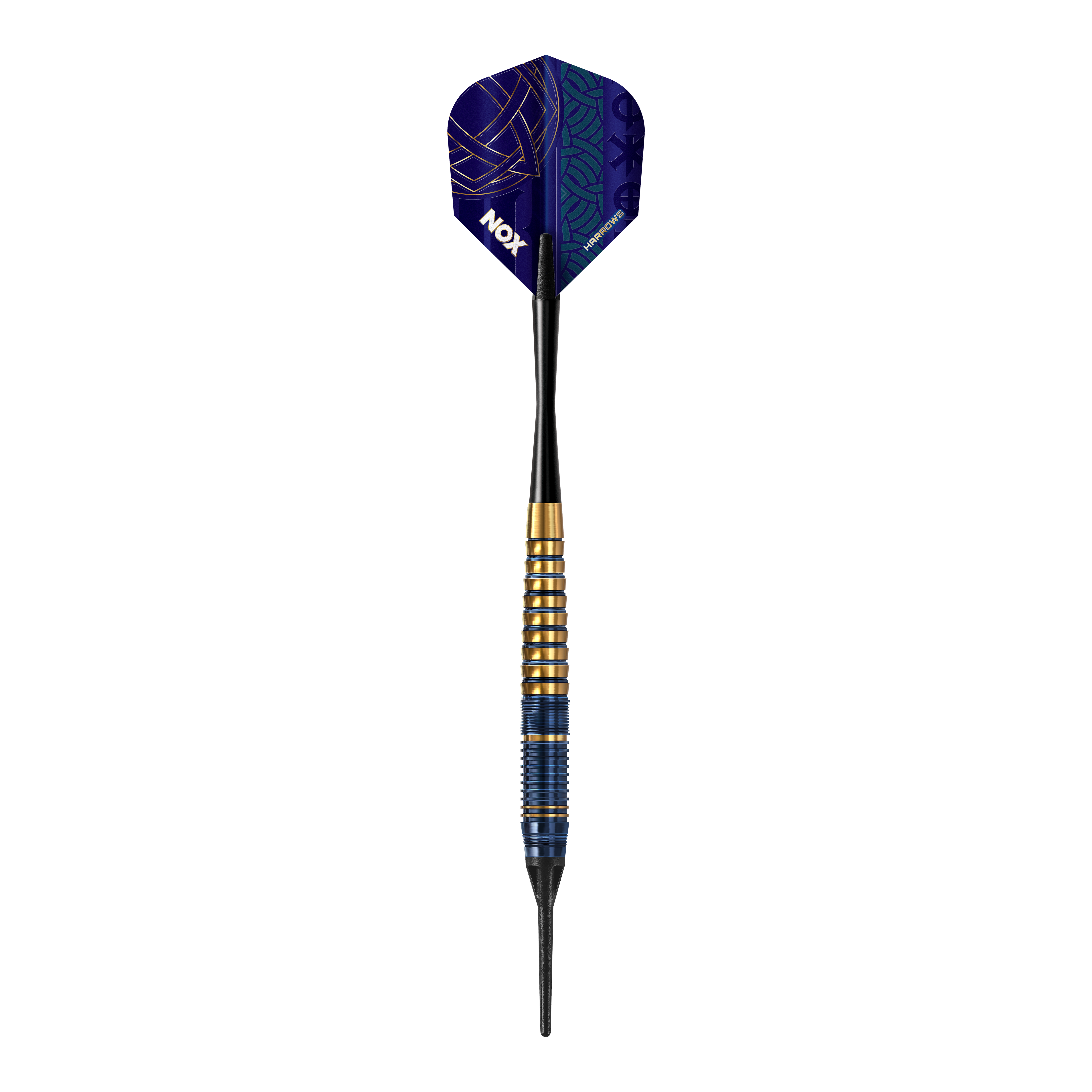 Harrows Nox Premium Brass Soft Darts Harrows Nox Premium Brass Softdarts. Gezeigt wird ein Softdart-Set aus der Nox Premium Brass Serie von Harrows.