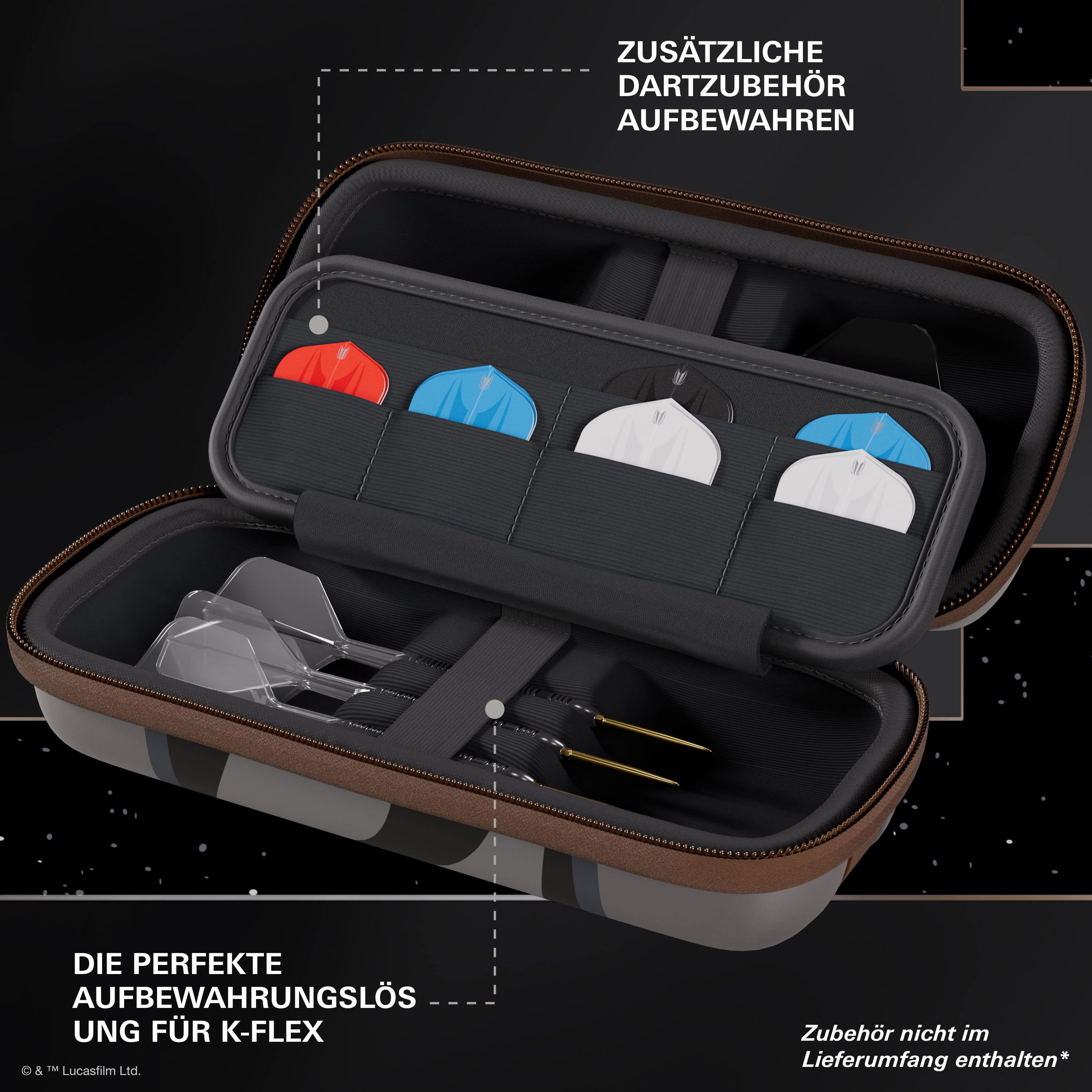 Zu sehen ist das Target Star Wars Boa Dartcase - Mandalorian. Das Produkt zeigt eine Mandalorianische Grafik aus Star Wars.