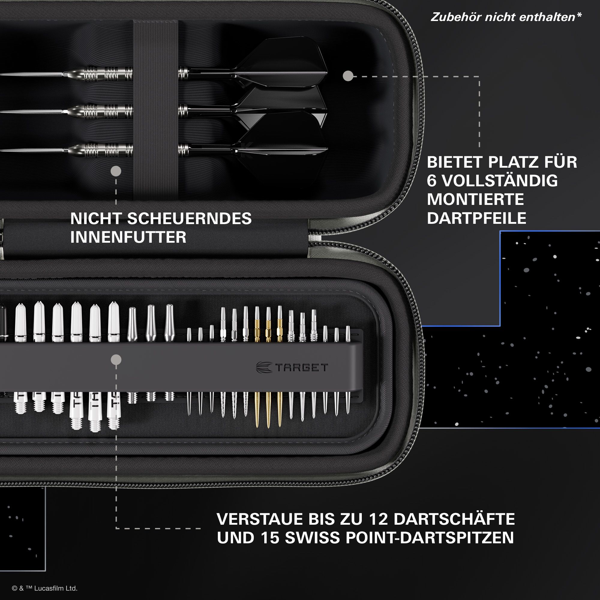 Abgebildet ist das Target Star Wars Boa Dartcase - R2D2. Dies ist eine Darttasche im Stil von R2D2 aus Star Wars.