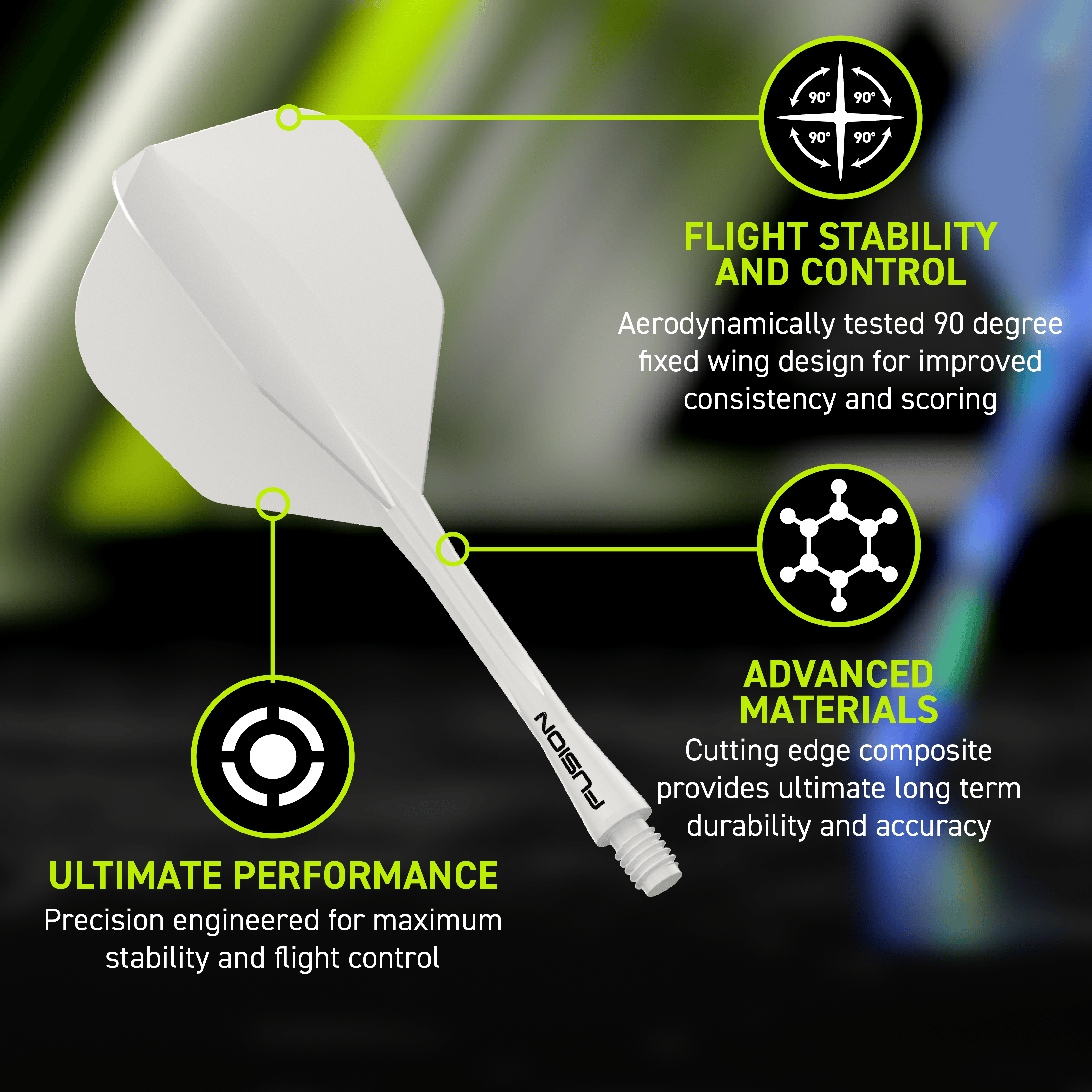 Zu sehen ist das Winmau Fusion Flight-Shaft-System No6 Solid White. Es handelt sich um einen weißen Flight-Shaft für Darts.