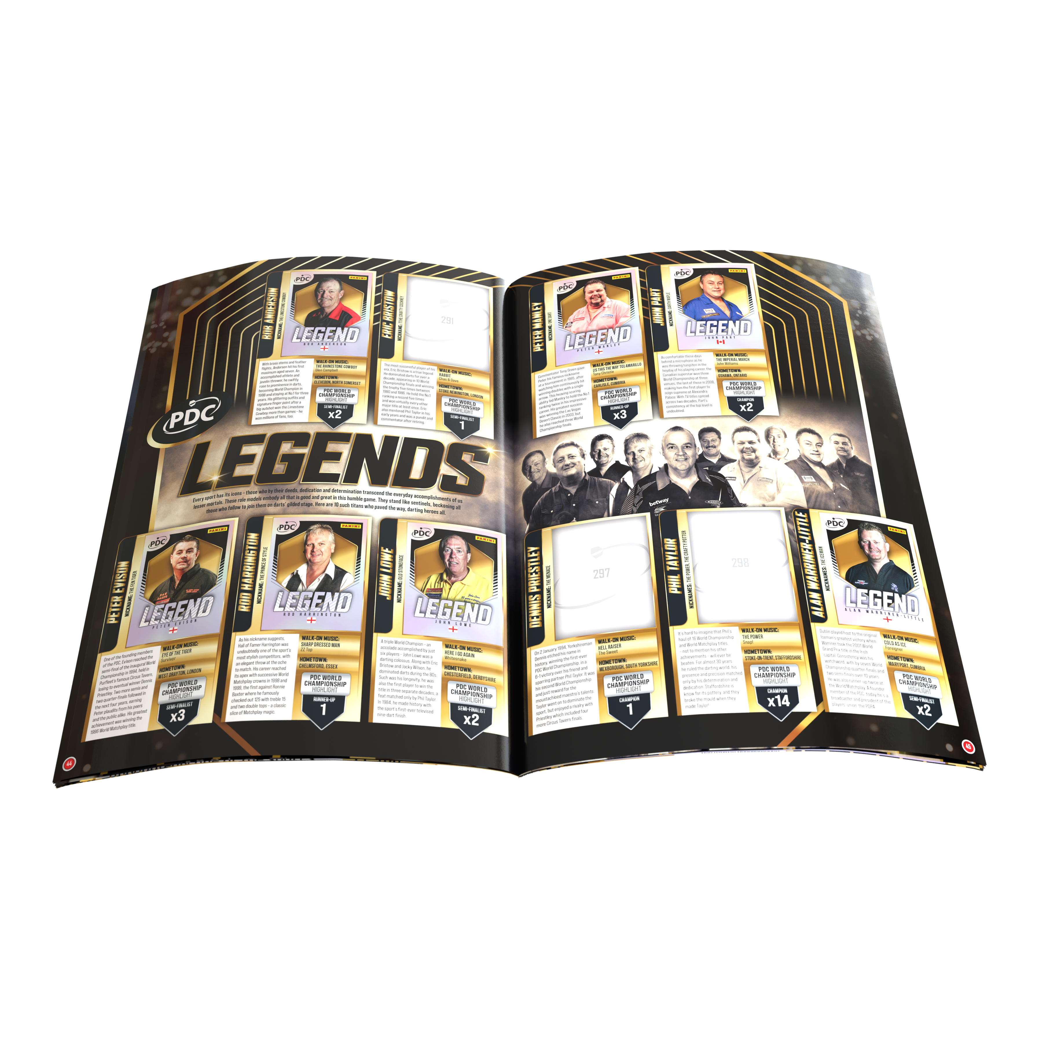 Panini PDC World Darts Championship 2025/26 - Official Sticker Hardcover Collector's Album Zu sehen ist das Panini PDC World Darts Championship 2025/26 - Official Sticker Hardcover Sammelalbum. Es wurde für Sticker der Darts-WM 2025/26 entworfen.