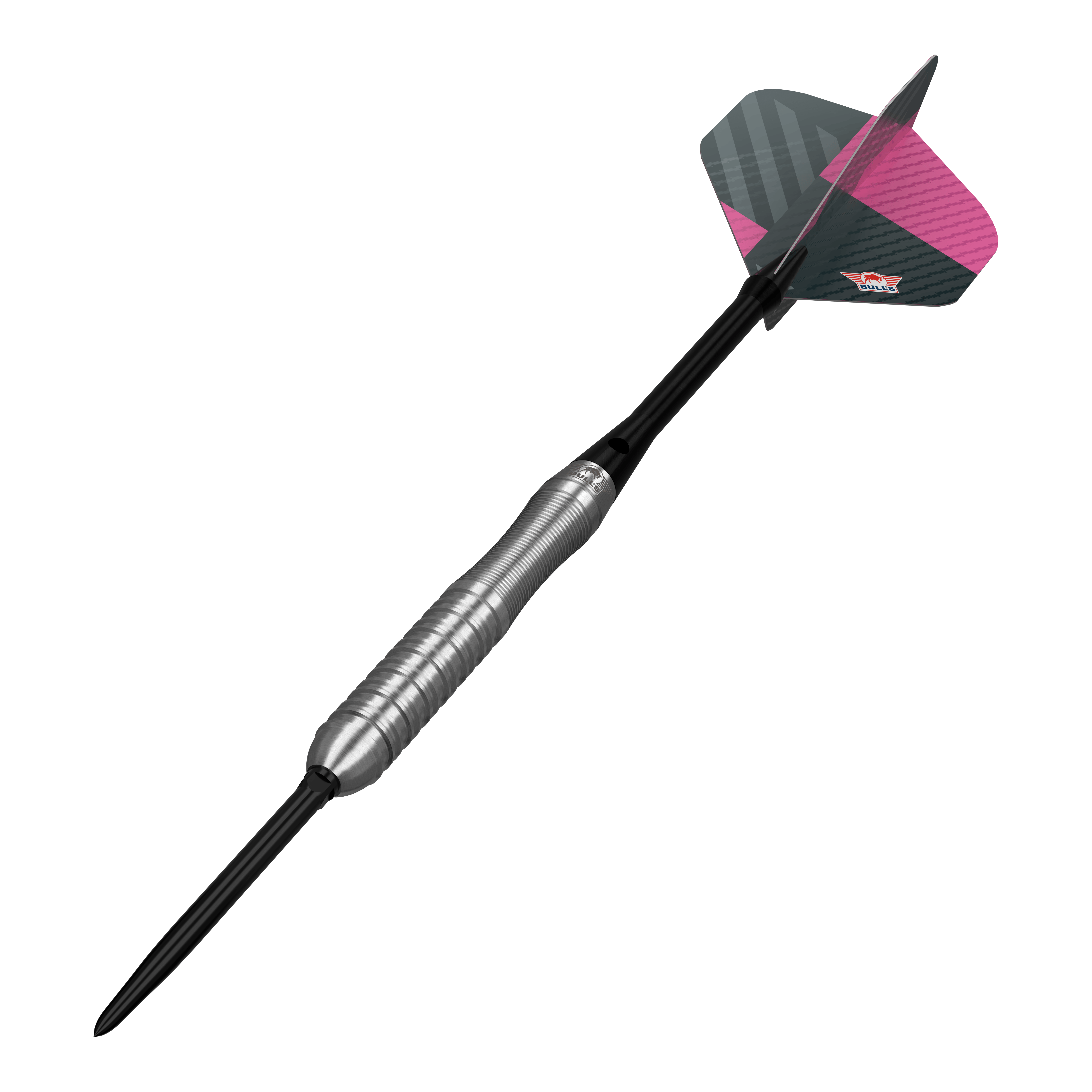 Zu sehen sind Bulls NL Volt Pink Convertible Point Steeldarts. Das Set wird aus einer anderen Perspektive gezeigt.