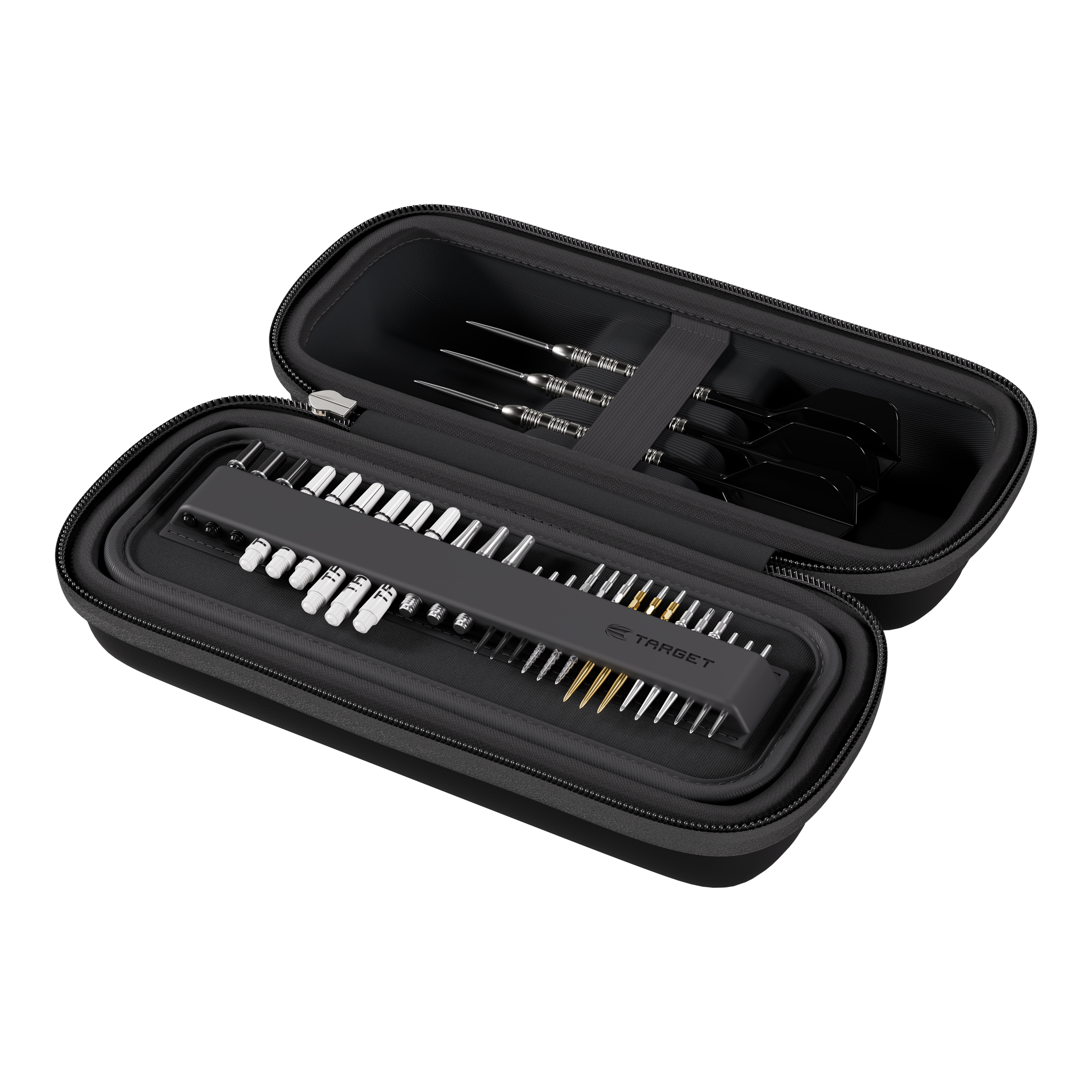 Zu sehen ist ein Target BOA Dartcase in Schwarz. Das Dartcase eignet sich hervorragend zum sicheren Transport von Dartpfeilen.