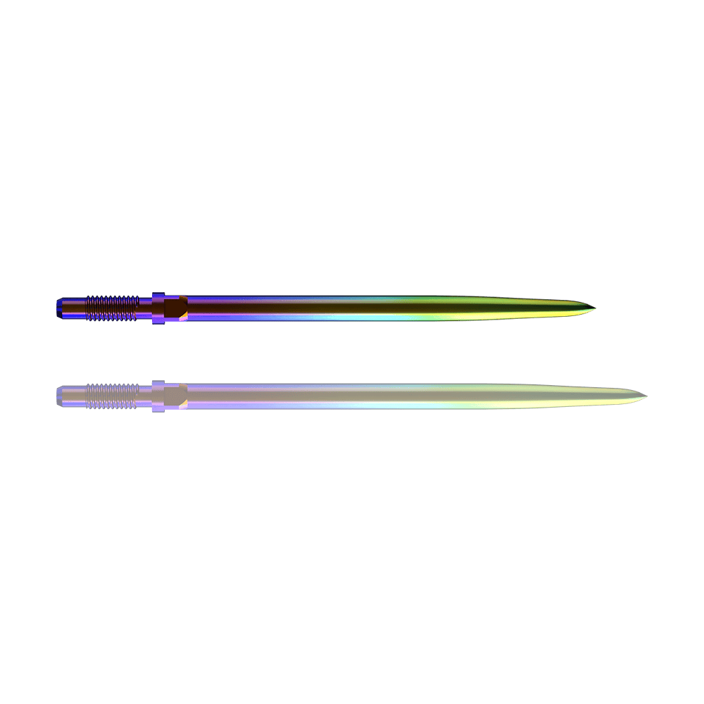 Bulls NL Convertible Point Dart Tips - Smooth - Rainbow Ein Bild mit dem Dateinamen BU57716_BullsNL_Convertible_Points_Smooth_Rainbow_36mm_1. Es zeigt vermutlich einen Dartspitzen-Artikel in Regenbogenfarben.