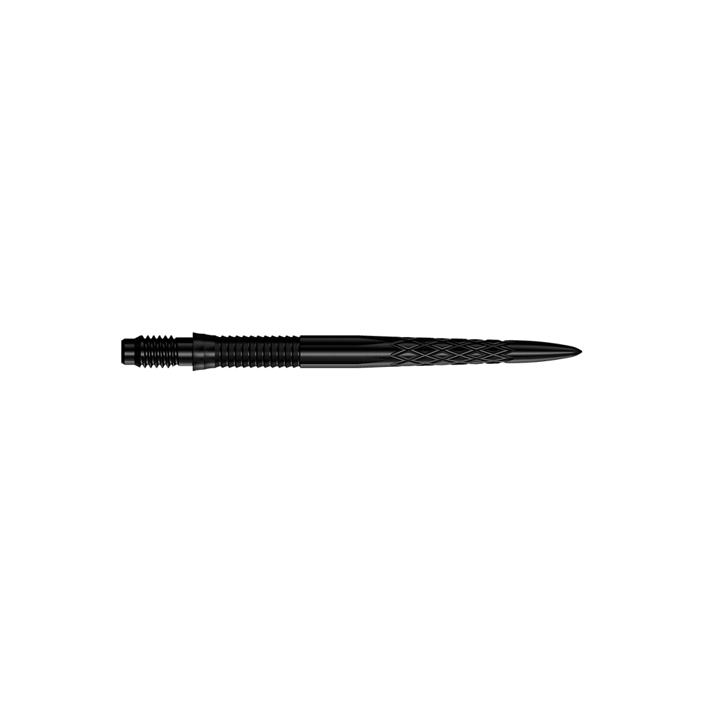 Abgebildet sind schwarze Dartspitzen mit einer Länge von 30 mm. Die Spitzen liegen parallel zueinander.