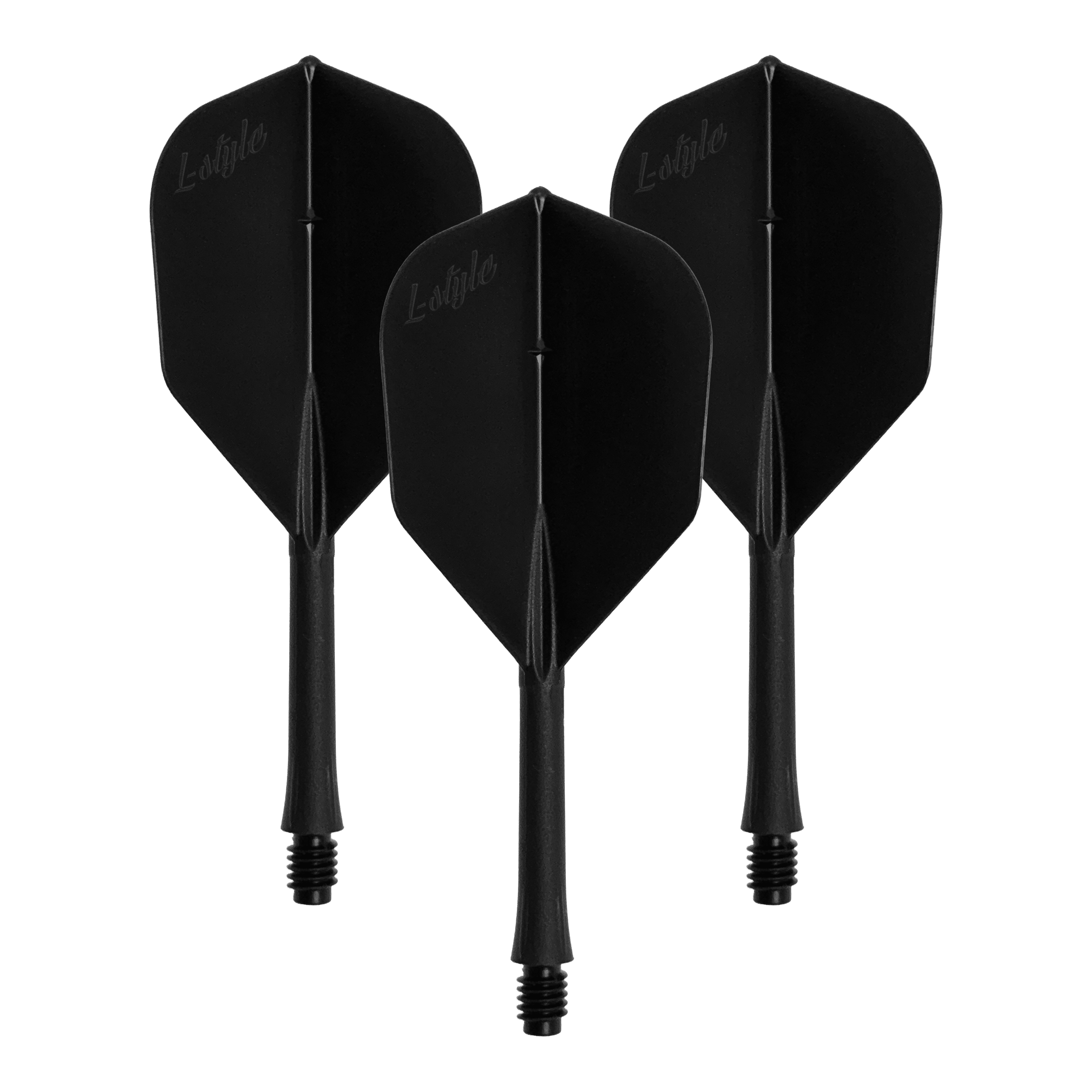 L-Style BarFlights 2BA L3 - 260 Das Bild zeigt ein Set von schwarzen Dart-Flights. Die Datei heißt LSF-900_L-Style_BarFlight_Schwarz_1Set.