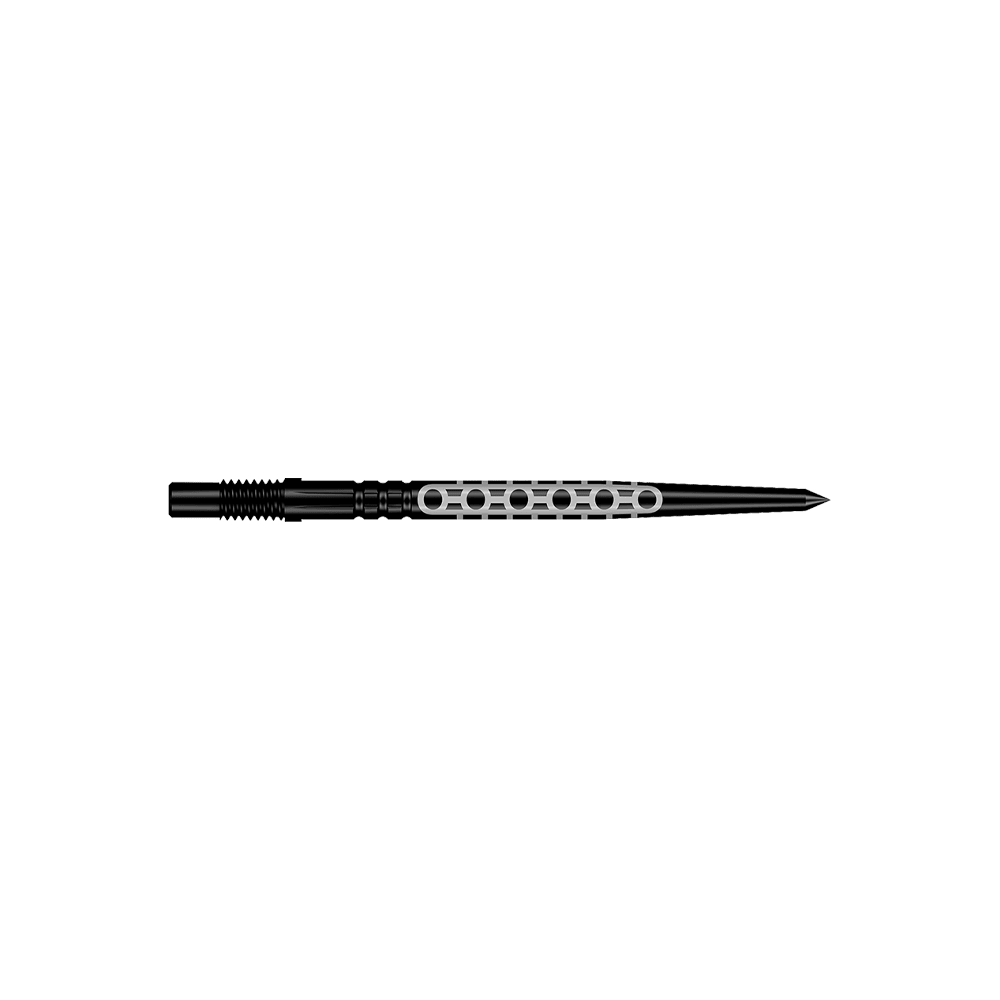 Shot Turbo Point Goths Dart Tips - Black Zwei schwarze Dartpfeile mit glatter Struktur werden dargestellt. Die Pfeile sind nebeneinander angeordnet.