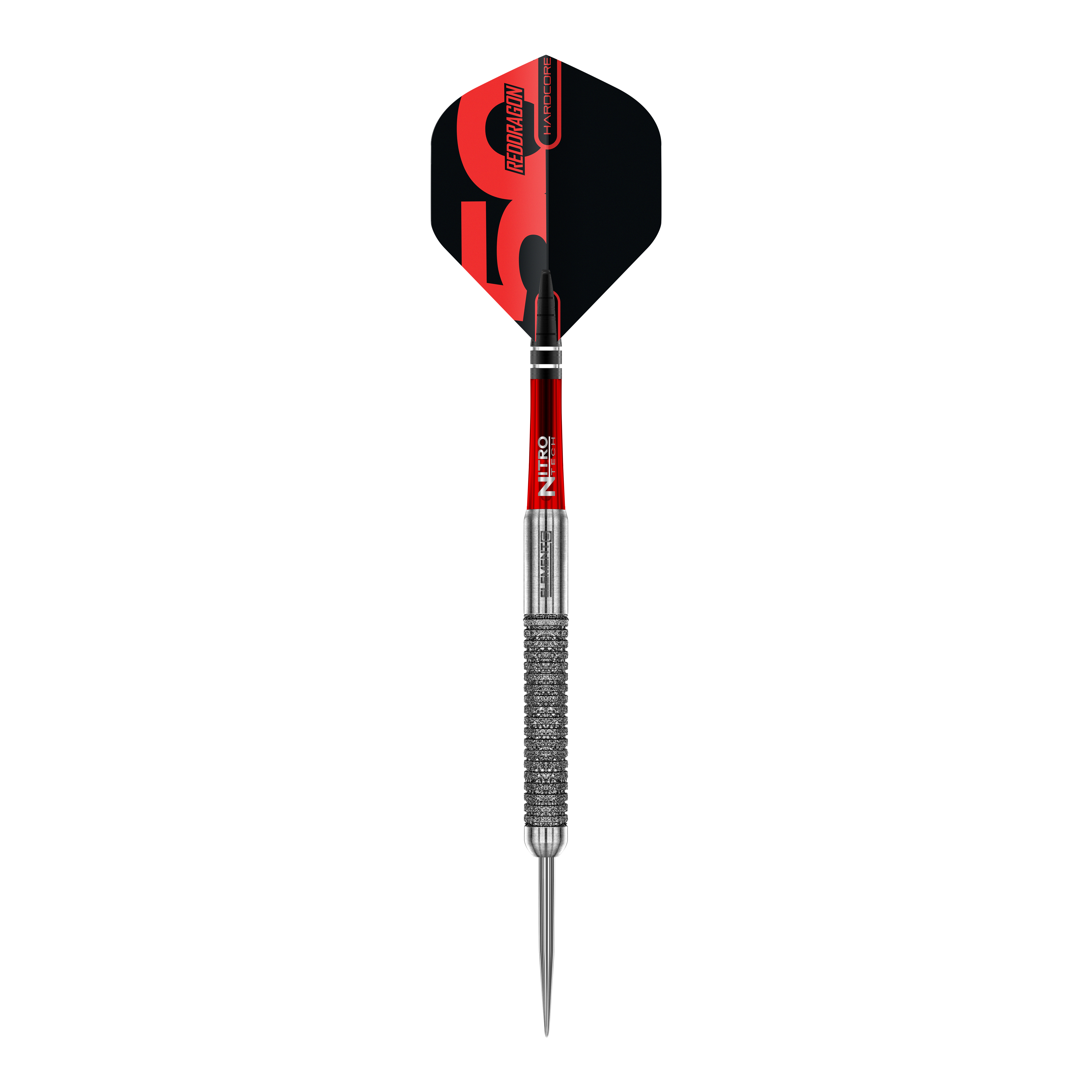 Red Dragon 50 Year Collection Element 6 B Steeldarts - 24g in Nahaufnahme. Das Bild zeigt das Design und die Details des Steeldarts.