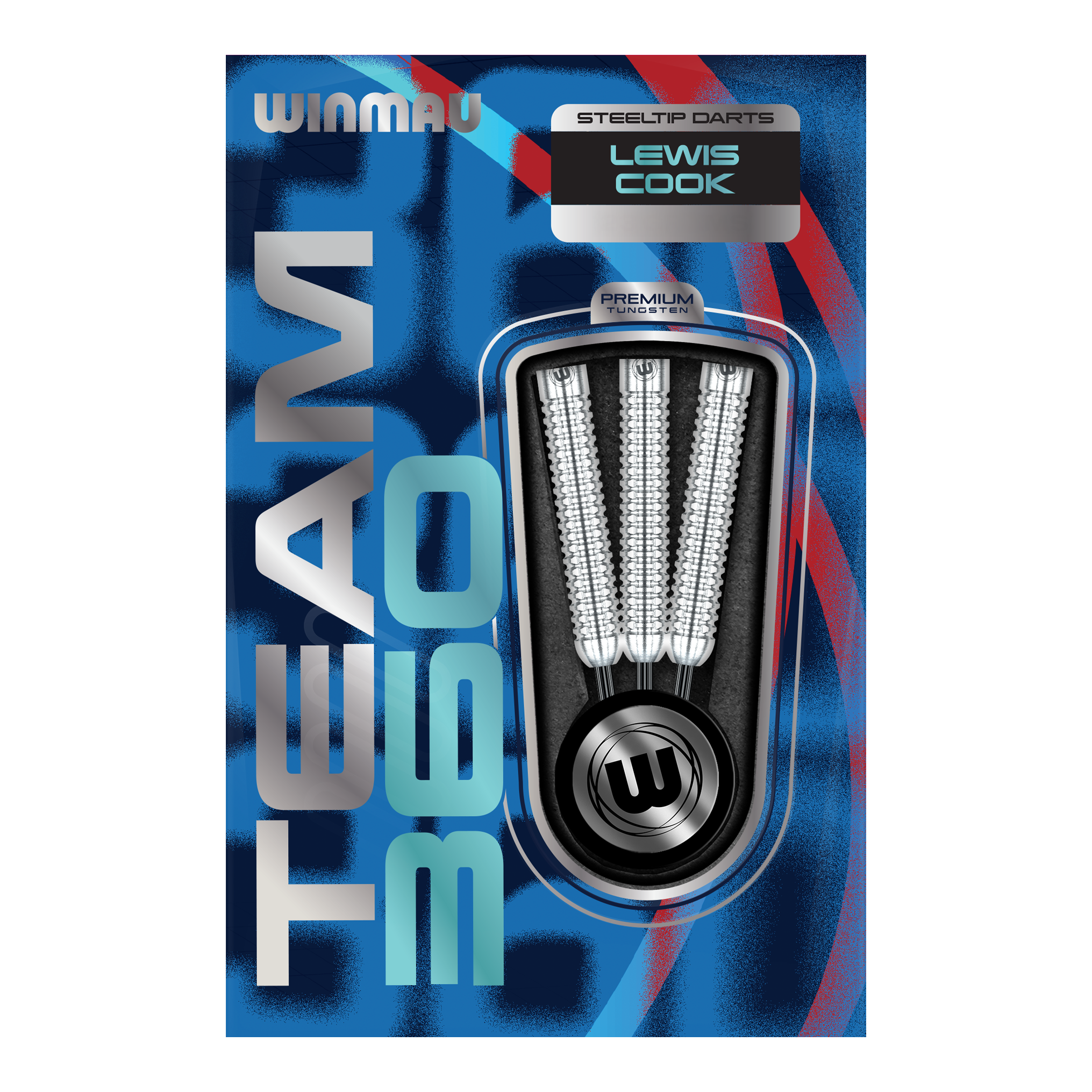 Winmau Team 360 Lewis Cook Steel Darts - 23g Das Bild zeigt Winmau Team 360 Lewis Cook Steeldarts mit einem Gewicht von 23g. Die Steeldarts sind detailliert von der Seite abgebildet.