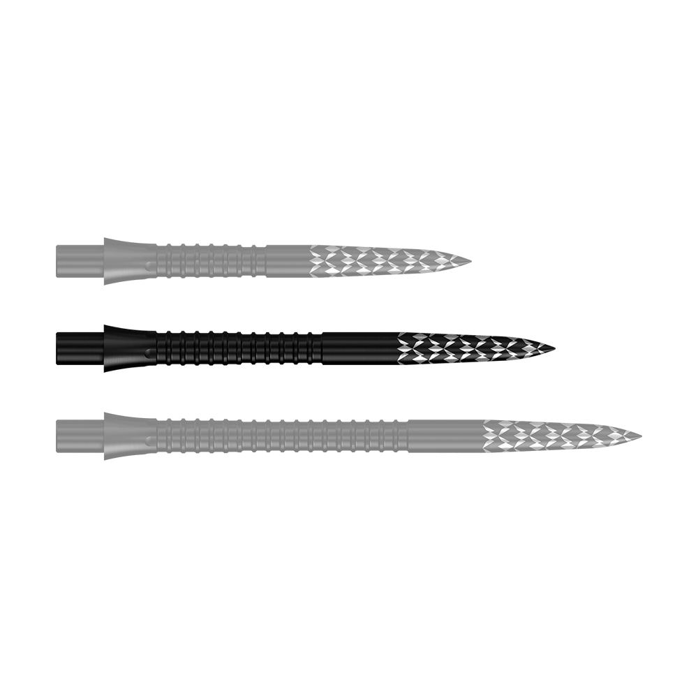 Mission Caliburn EVO dart tips GV logo - Black Das Bild zeigt schwarze Steeldartspitzen mit einer Länge von 32 mm. Es handelt sich um die Mission Caliburn EVO GV-Logo Steeldartspitzen.