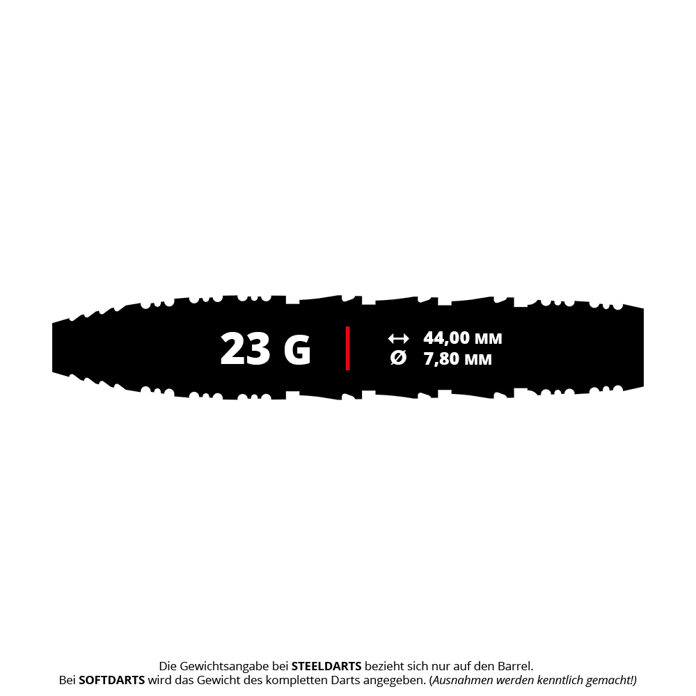 Abgebildet ist das Produkt Shot Badlands Rustin Steeldarts - 23g. Das Bild zeigt einen detaillierten Blick auf den Dartpfeil.