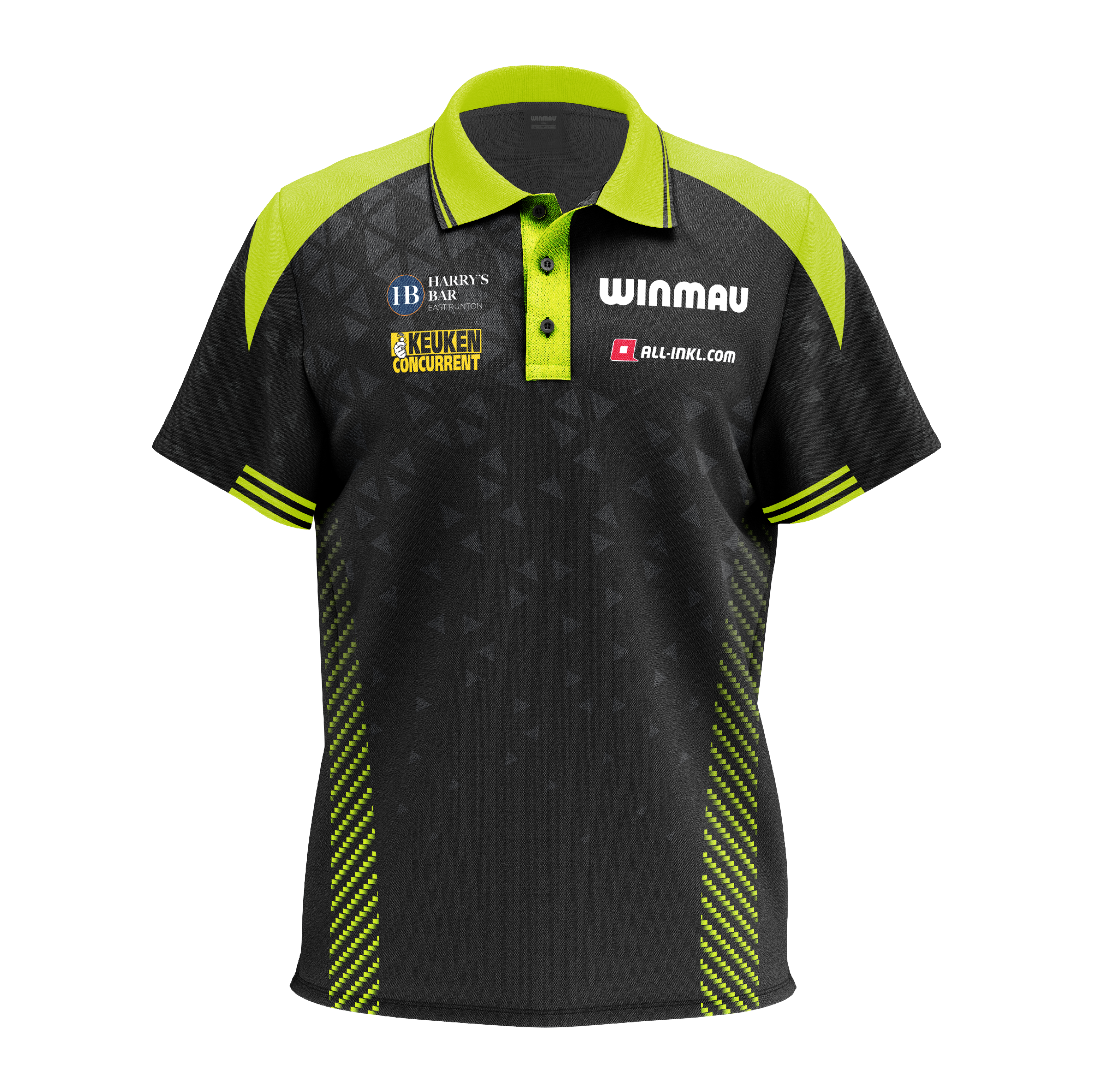 Winmau Michael Van Gerwen Stage polo shirt Das Bild zeigt das Winmau Michael Van Gerwen Stage Poloshirt. Das Shirt ist im Stil des bekannten Dartspielers gehalten.