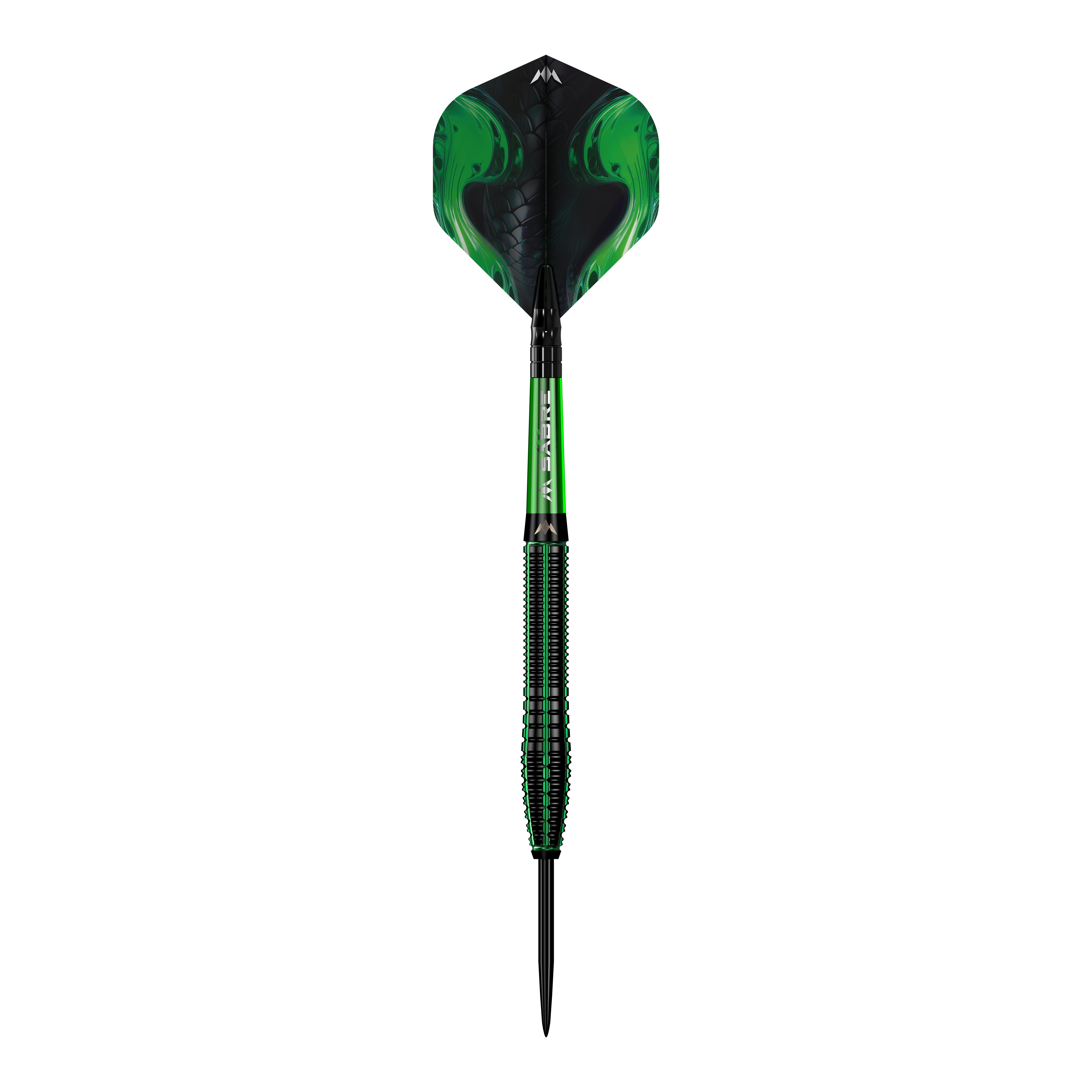 Mission Venom steel darts Ein einzelner Mission Venom Steeldart wird präsentiert. Die Konturen und das Design sind gut erkennbar.