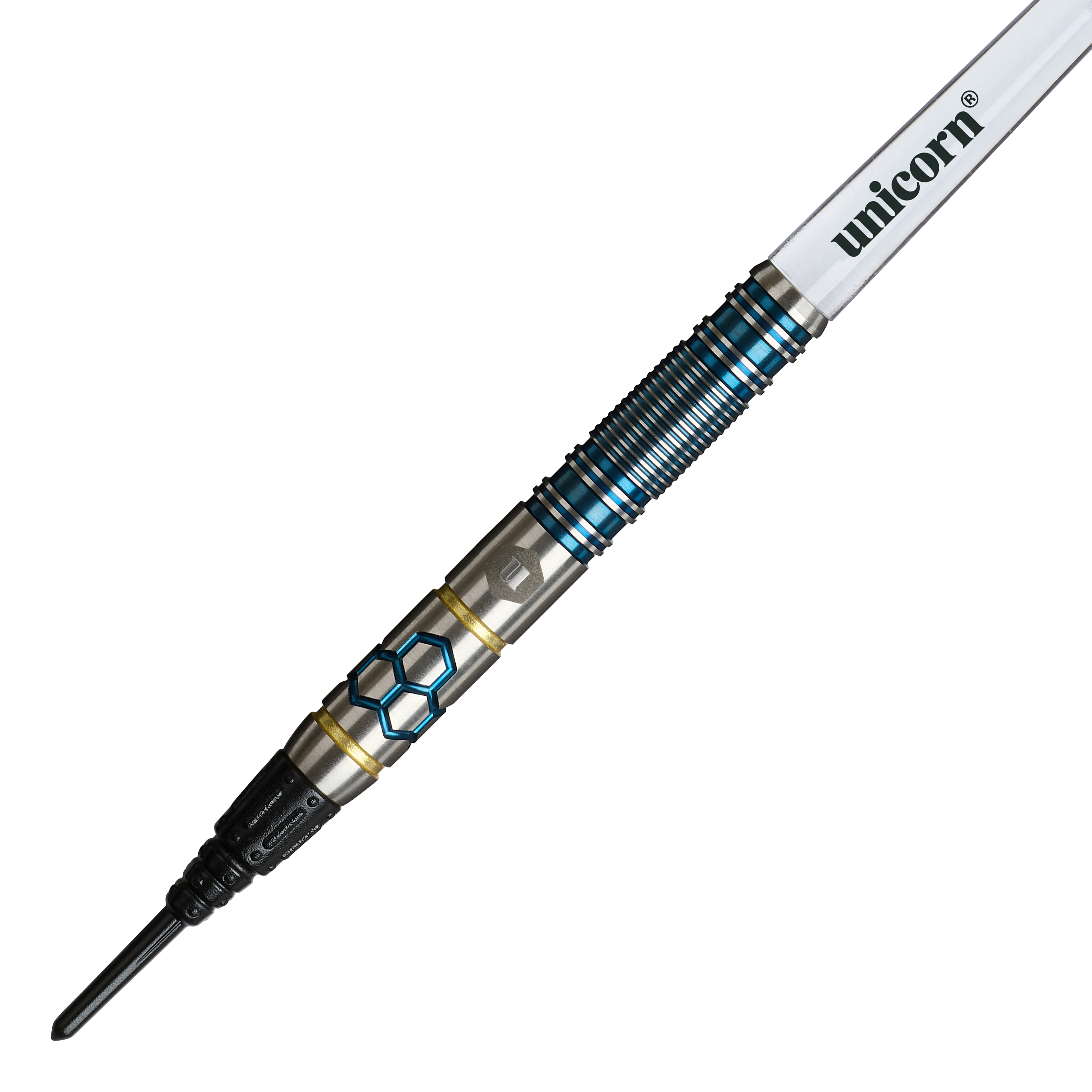 Unicorn Hexium Style 02 Blue & Gold Soft Darts - 21g Unicorn Hexium Style 02 Blue & Gold Softdarts - 21g ist auf diesem Bild zu sehen. Die Softdarts sind in den Farben Blau und Gold gestaltet.