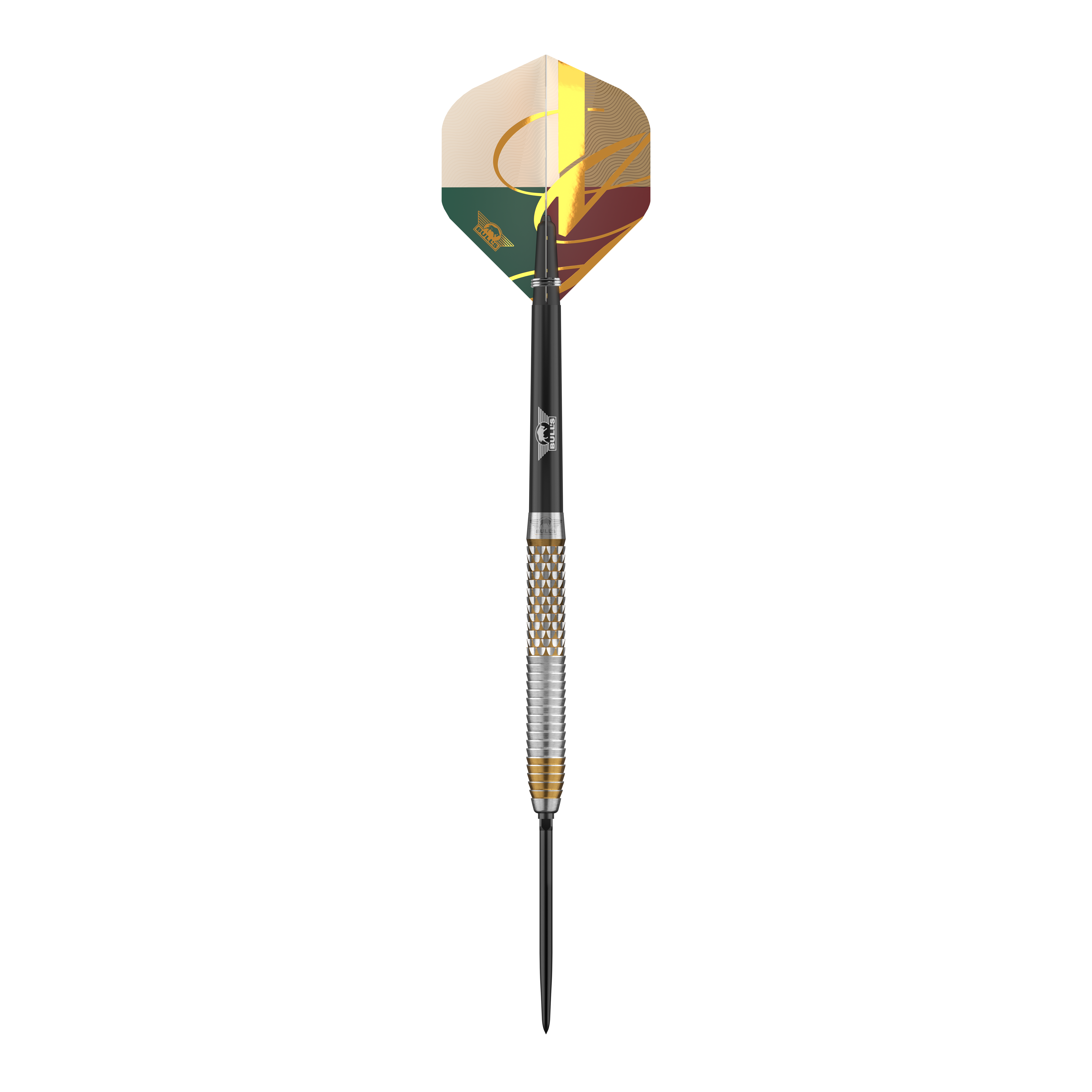 Hier sieht man die Bulls NL Vintago Shark Convertible Points Steeldarts. Die Darts haben ein auffälliges Design und sind für Präzisionsspiel entwickelt.