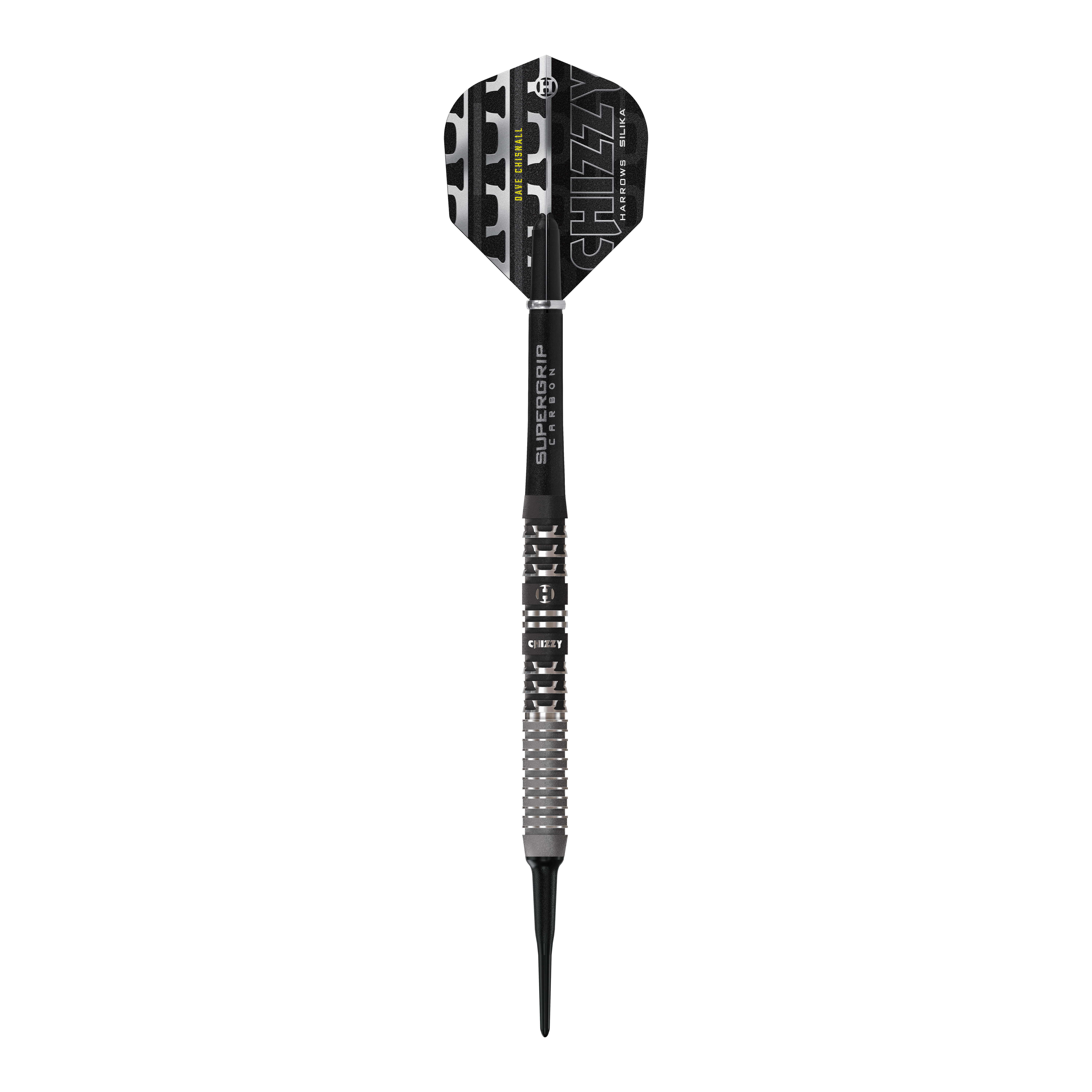Gezeigt werden die Harrows Dave Chisnall Chizzy Series 4 Softdarts. Das Produkt bietet hohen Spielkomfort.