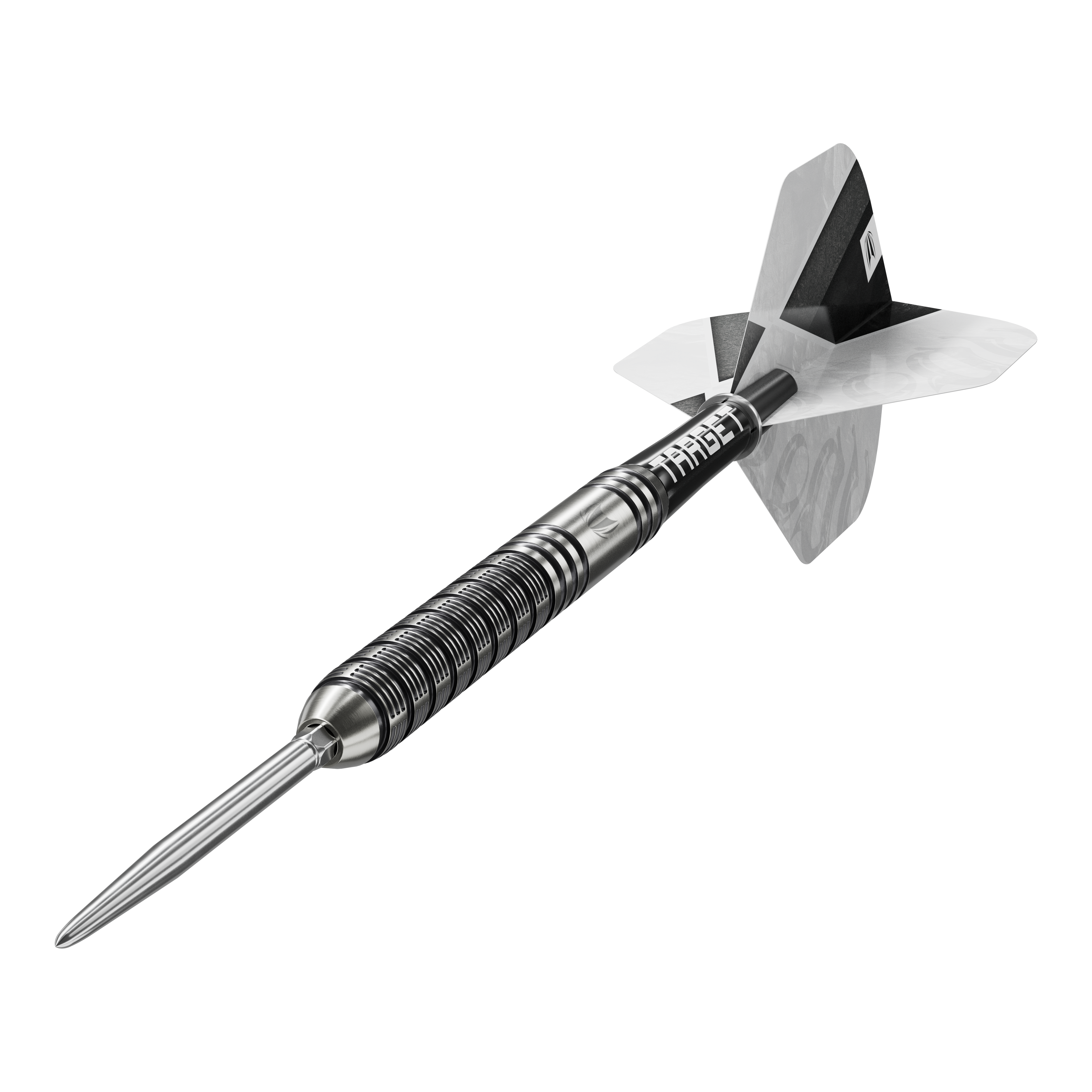 Target Beau Greaves GEN1 Swiss Point Steel Darts Hier werden die Target Beau Greaves GEN1 Swiss Point Steeldarts in einer weiteren Perspektive gezeigt. Das Bild hebt die Form und das Design der Darts hervor.