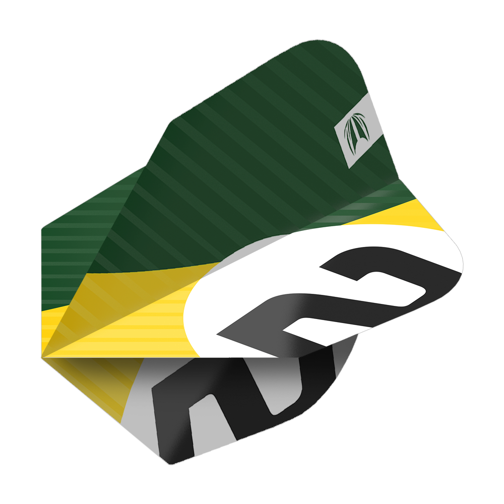 337208_Target_ProUltra_3Sets_Chicane_Green_No6_Flights_2AOLbByKyvOTVc Das Bild zeigt ein Dartflight mit einem grünen, gelben und weißen Design sowie der Nummer 6. Es handelt sich um das Produkt "Target Pro Ultra Chicane Green No6 Flights - 3 Sets".