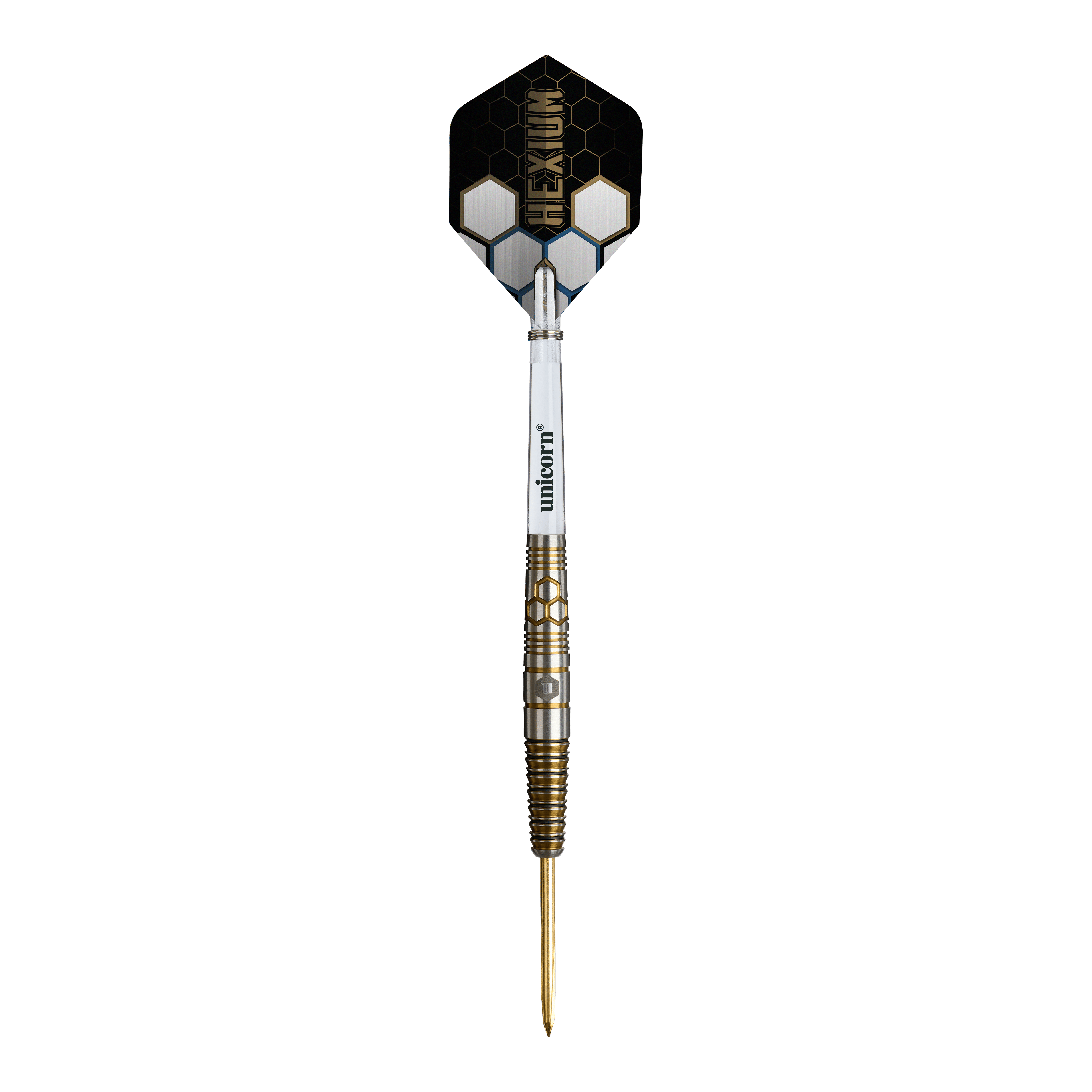 Unicorn Hexium Style 03 Gold & Black Steeldarts Unicorn Hexium Style 03 Gold & Black Steeldarts werden in dieser Abbildung dargestellt. Die besondere Gold-Schwarz-Optik hebt die Darts hervor.