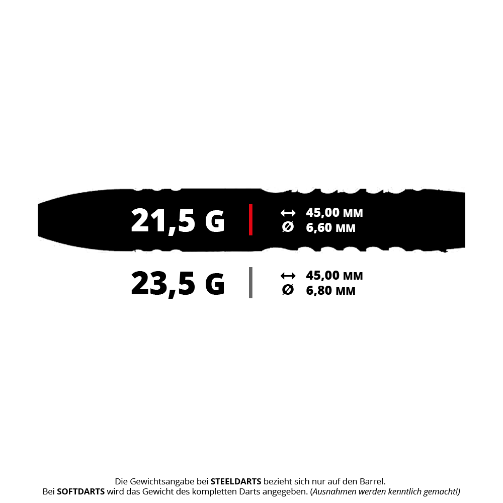 Caliburn Player MAK steel darts Ein Bild mit dem Dateinamen CB9305_Caliburn_Player_MAK_Steeldarts_5_215g. Es zeigt vermutlich das Produkt Caliburn Player MAK Steeldarts mit einem Gewicht von 21,5g.