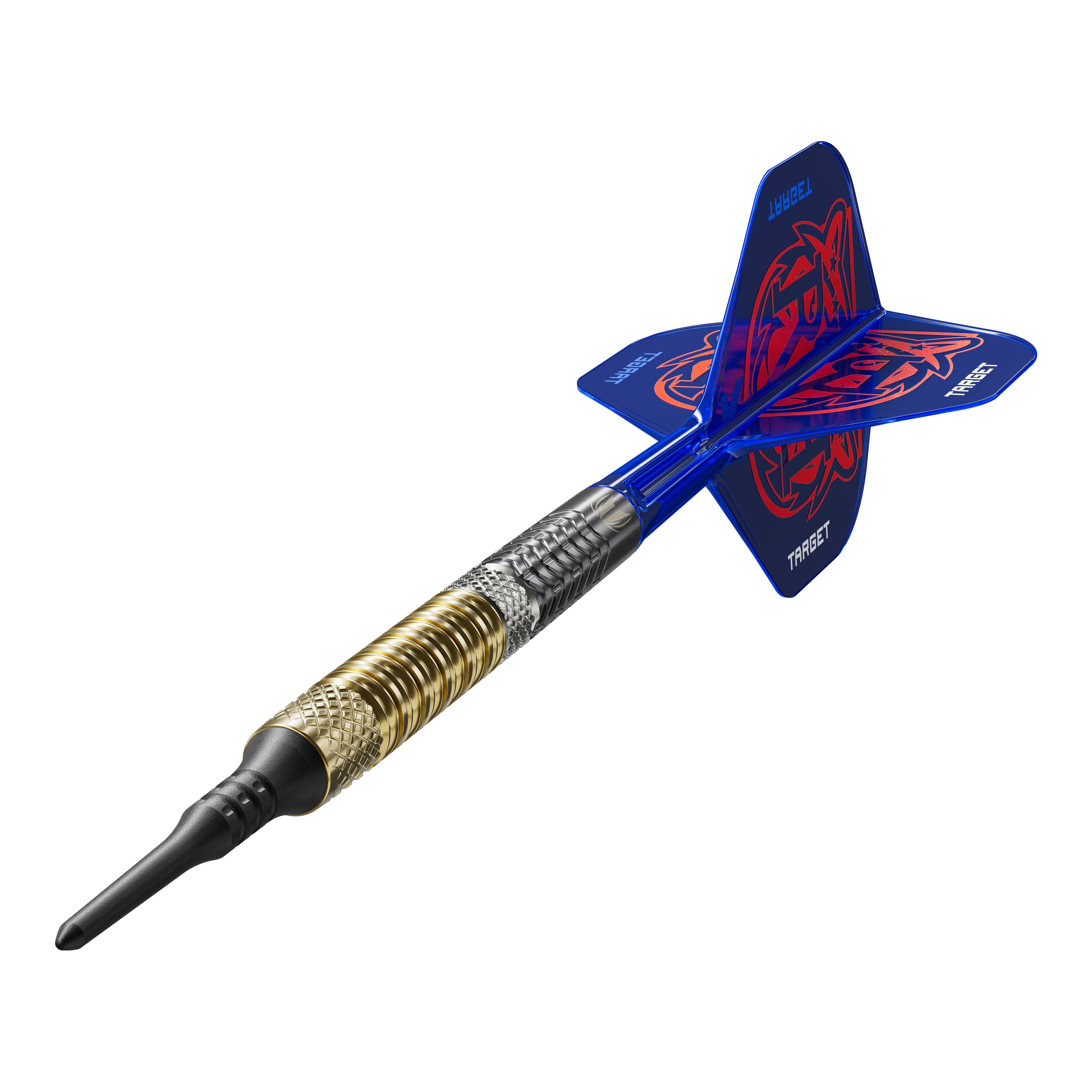 Target Raymond Van Barneveld GEN6 soft darts Das Bild zeigt die Target Raymond Van Barneveld GEN6 Softdarts aus einer anderen Perspektive. Die Details der Softdarts sind gut erkennbar.