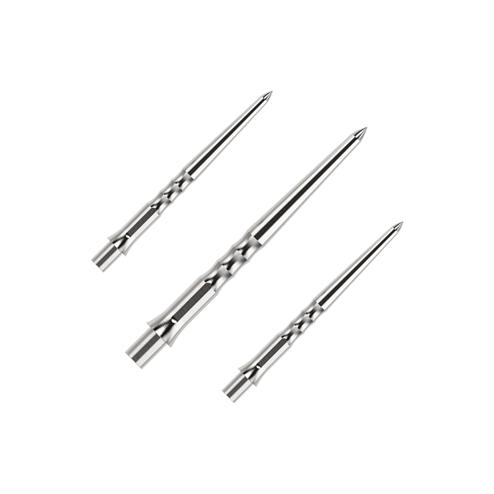 Caliburn System steel dart tips - Ripple - NoLip - silver Das Bild zeigt einen Artikel mit dem Namen EVO011_Caliburn_Evo_System_Steeldartspitzen_Ripple_NoLip_Silber_28mm_1Set. Es handelt sich wahrscheinlich um ein Set aus silbernen Steeldartspitzen mit einer Länge von 28mm.