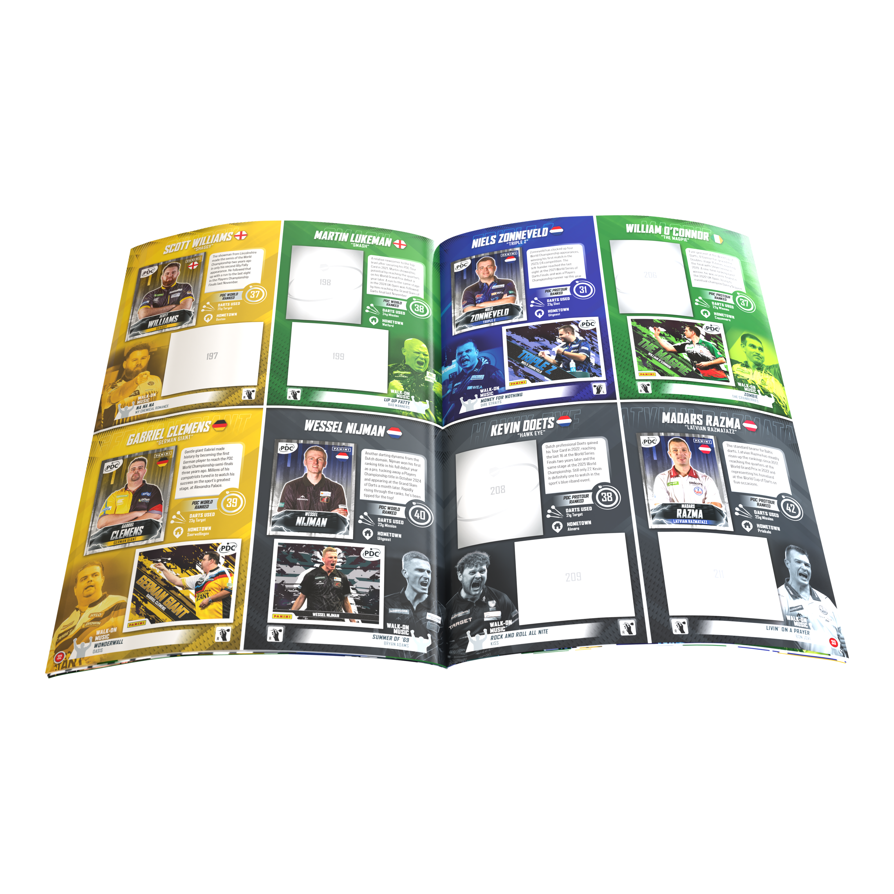 Panini PDC World Darts Championship 2025/26 - Official Sticker Softcover Collector's Album Abgebildet ist das Sammelalbum Panini PDC World Darts Championship 2025/26 als Softcover-Version. Es ist für das Einkleben und Sammeln offizieller Panini-Sticker der Dartmeisterschaft gedacht.