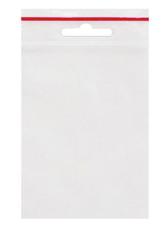 bt5189005b538f4 Auf dem Bild ist eine transparente Plastiktüte mit Euroloch und rotem Verschlussstreifen zu sehen. Die Tüte hat die Maße 70x100 mm.