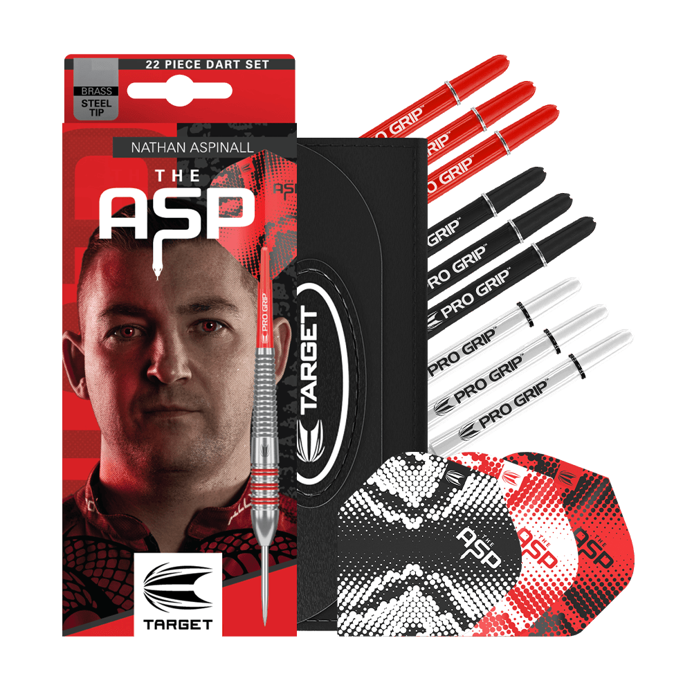 Target Nathan Aspinall Brass Steel Darts - 22g Zu sehen sind die Target Nathan Aspinall Brass Steeldarts mit 22 Gramm Gewicht. Diese Darts sind ideal für präzises Steeldart-Spiel.