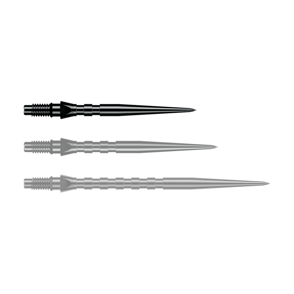 Winmau Switch Point Groove Steel Dart Tips - Black Abgebildet ist eine einzelne schwarze Winmau Switch Point Groove Steeldartspitze, 26 mm lang. Sie eignet sich zum Austausch von Steeldartspitzen.
